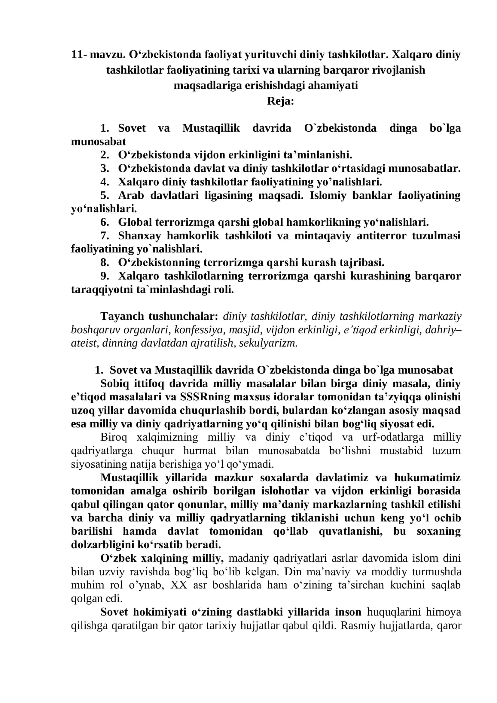 O‘zbekistonda faoliyat yurituvchi diniy tashkilotlar 1