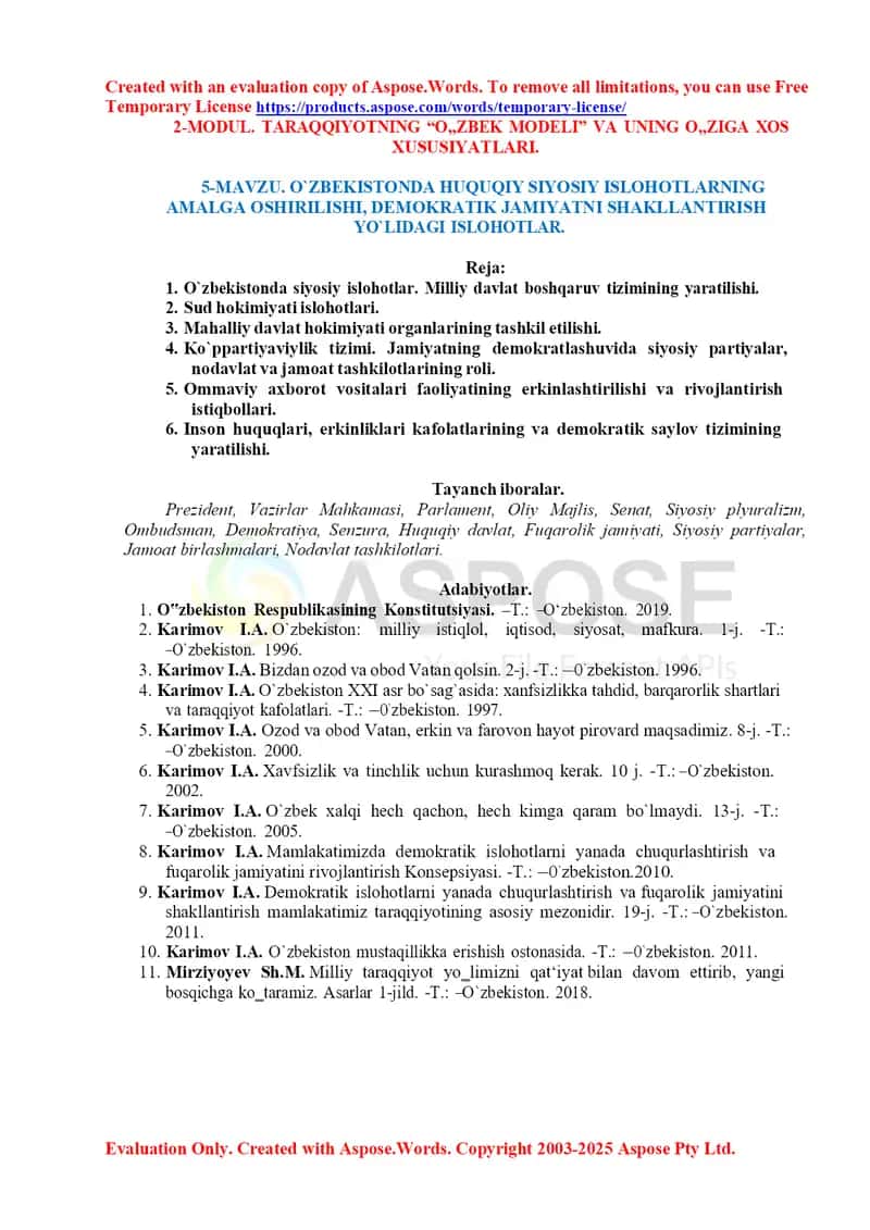 O‘zbekiston Respublikasida Prezidentlik institutining shakllanishi va rivojlanishi 1
