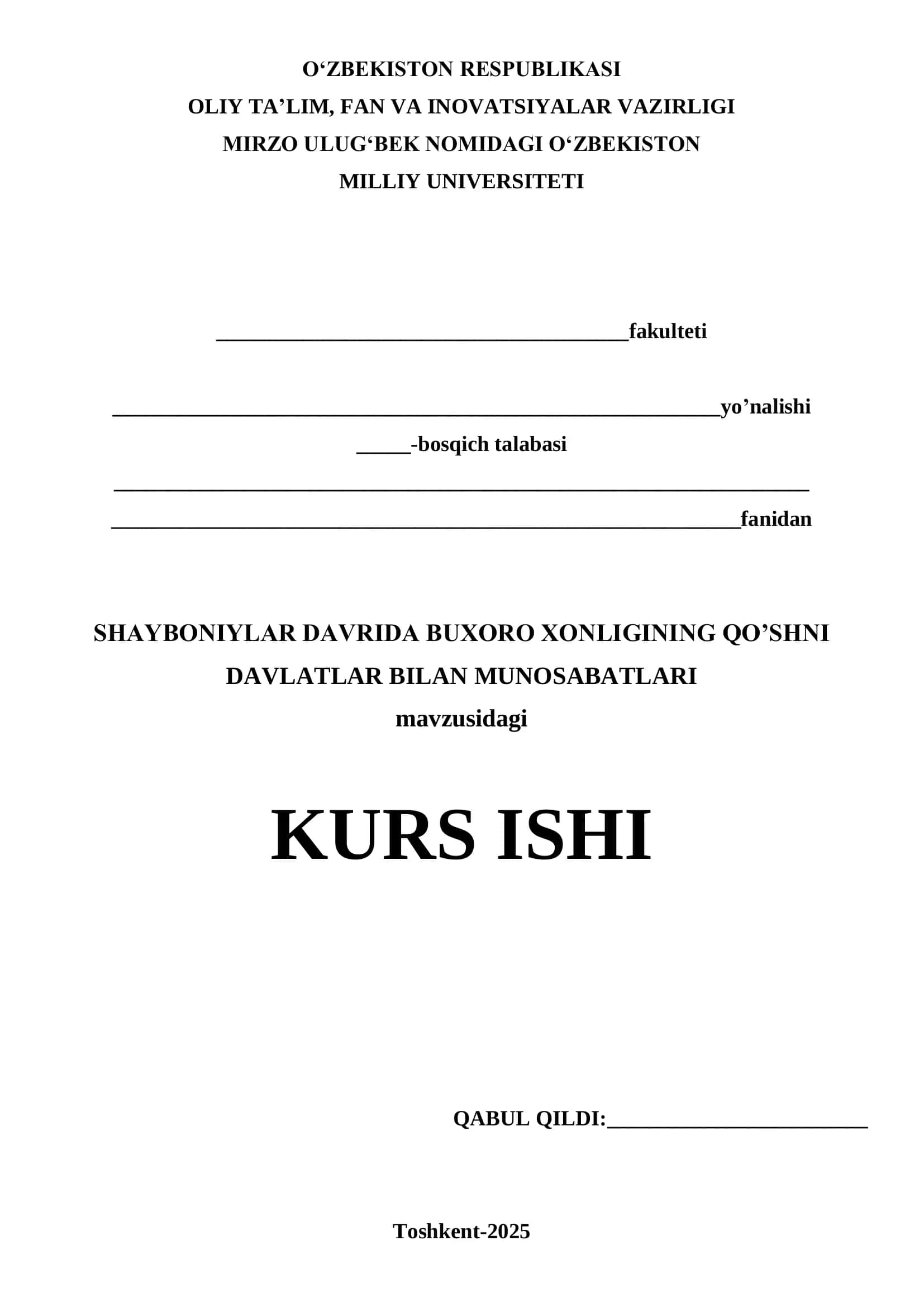 SHAYBONIYLAR DAVRIDA BUXORO XONLIGINING QO’SHNI DAVLATLAR BILAN MUNOSABATLARI 1