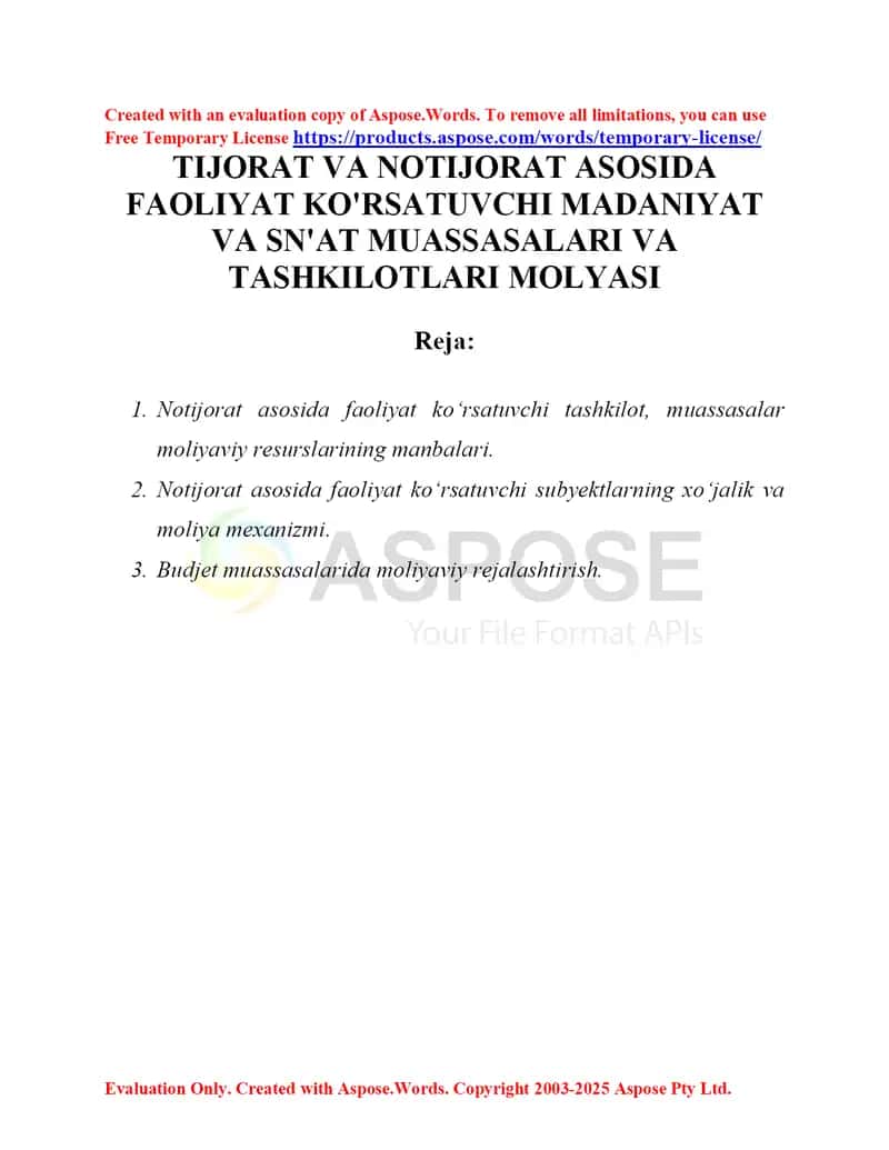 Tijorat va notijorat asosida faoliyat ko'rsatuvchi madaniyat 1