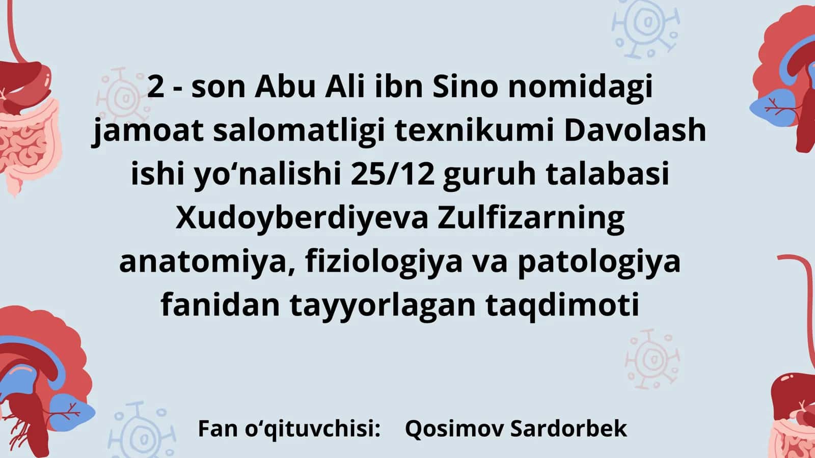 Abu Ali ibn Sino nomidagi jamoat salomatligi texnikumi Davolash ishi 1