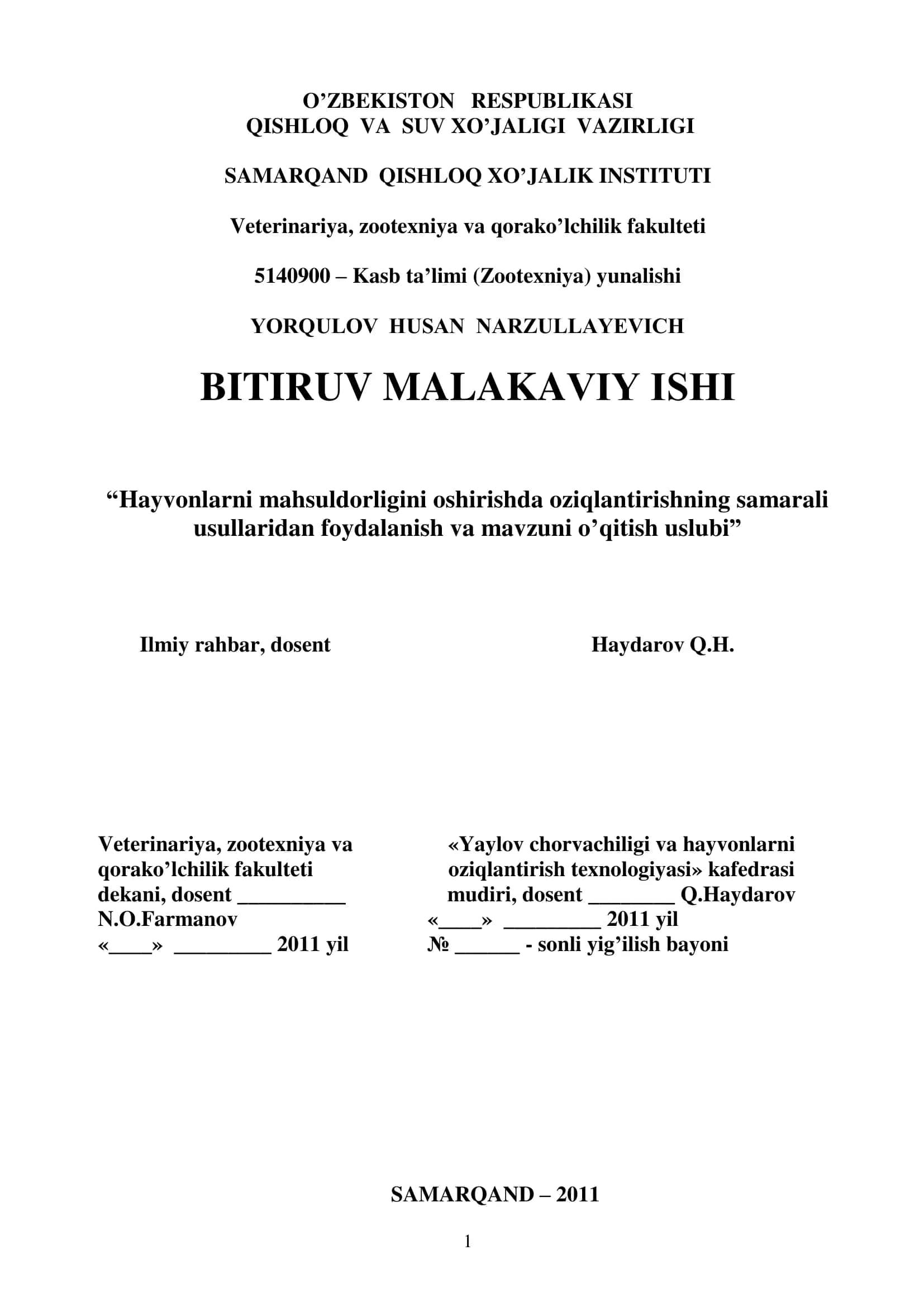 Yaylov chorvachiligi va hayvonlarni oziqlantirish texnologiyasi 1