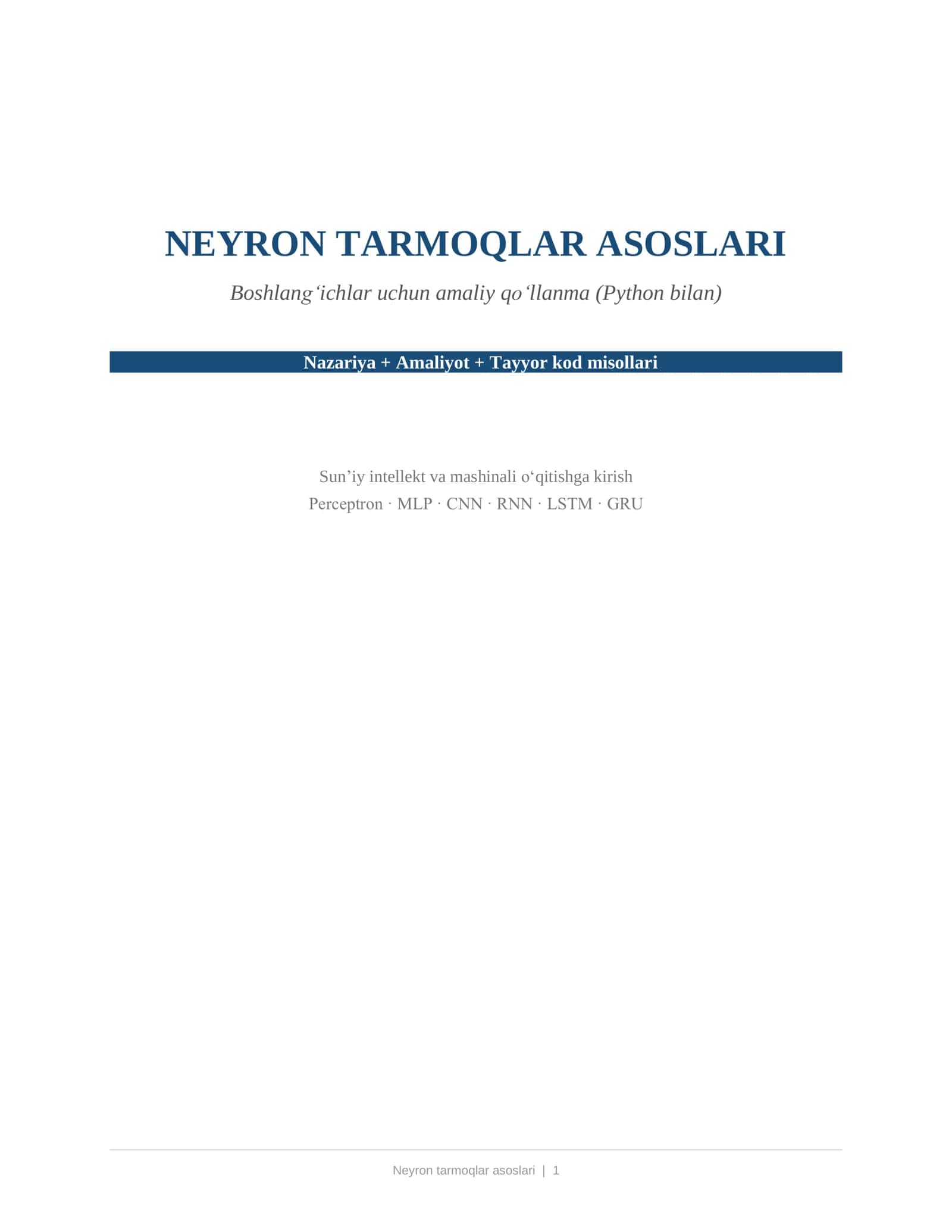 Neyron tarmoqlar qo'llanma 1