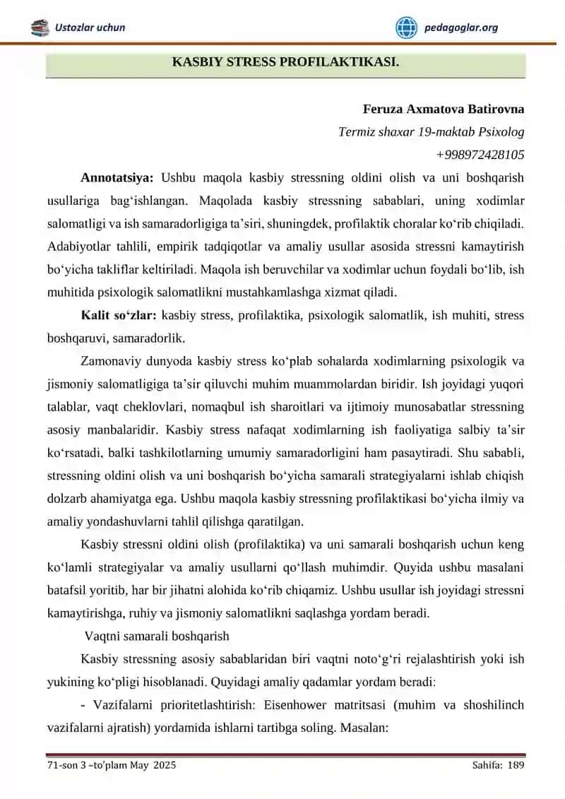 KASBIY STRESS PROFILAKTIKASI