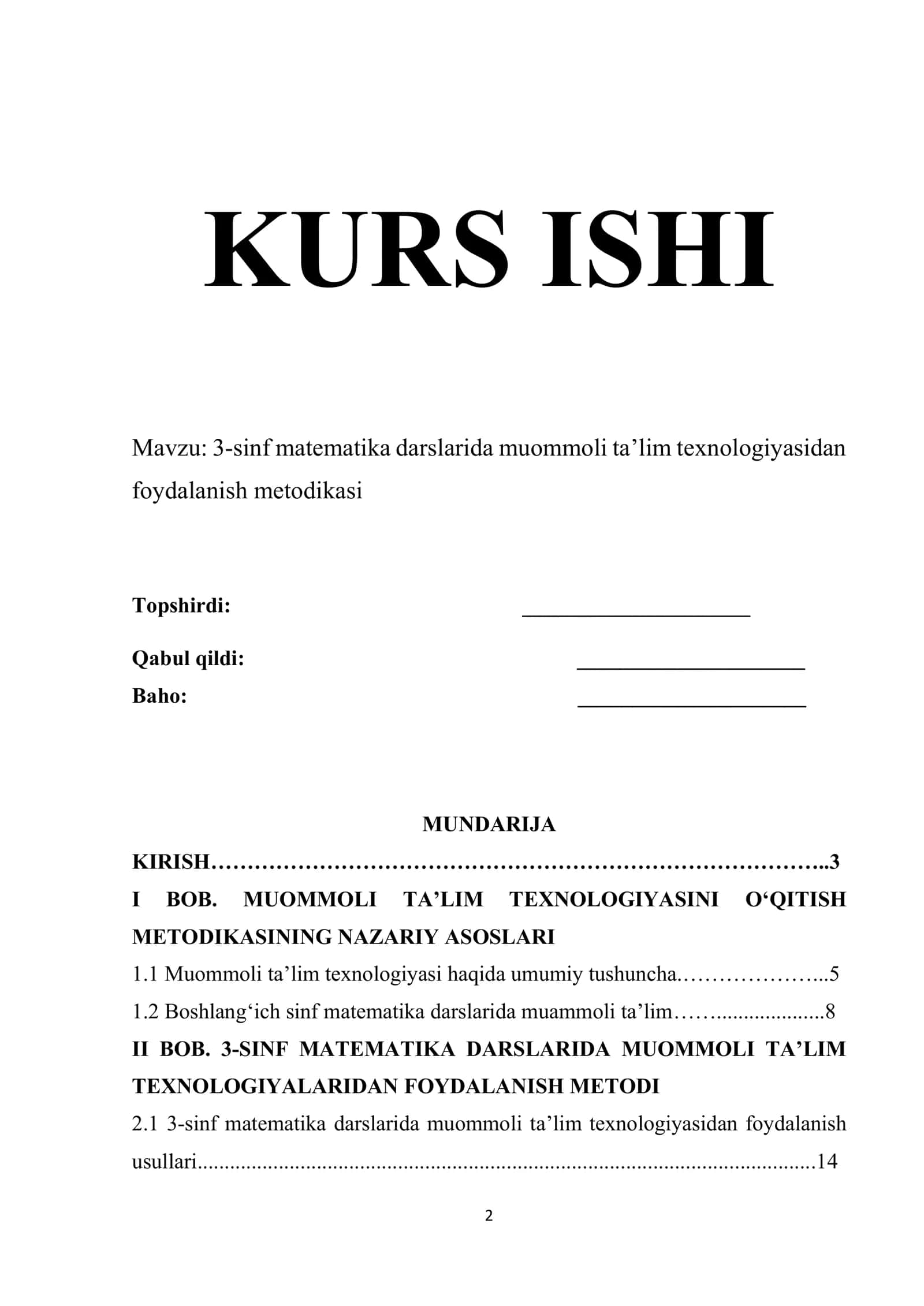 3-sinf matematika darslarida muommoli ta’lim texnologiyasidan foydalanish metodikasi 1