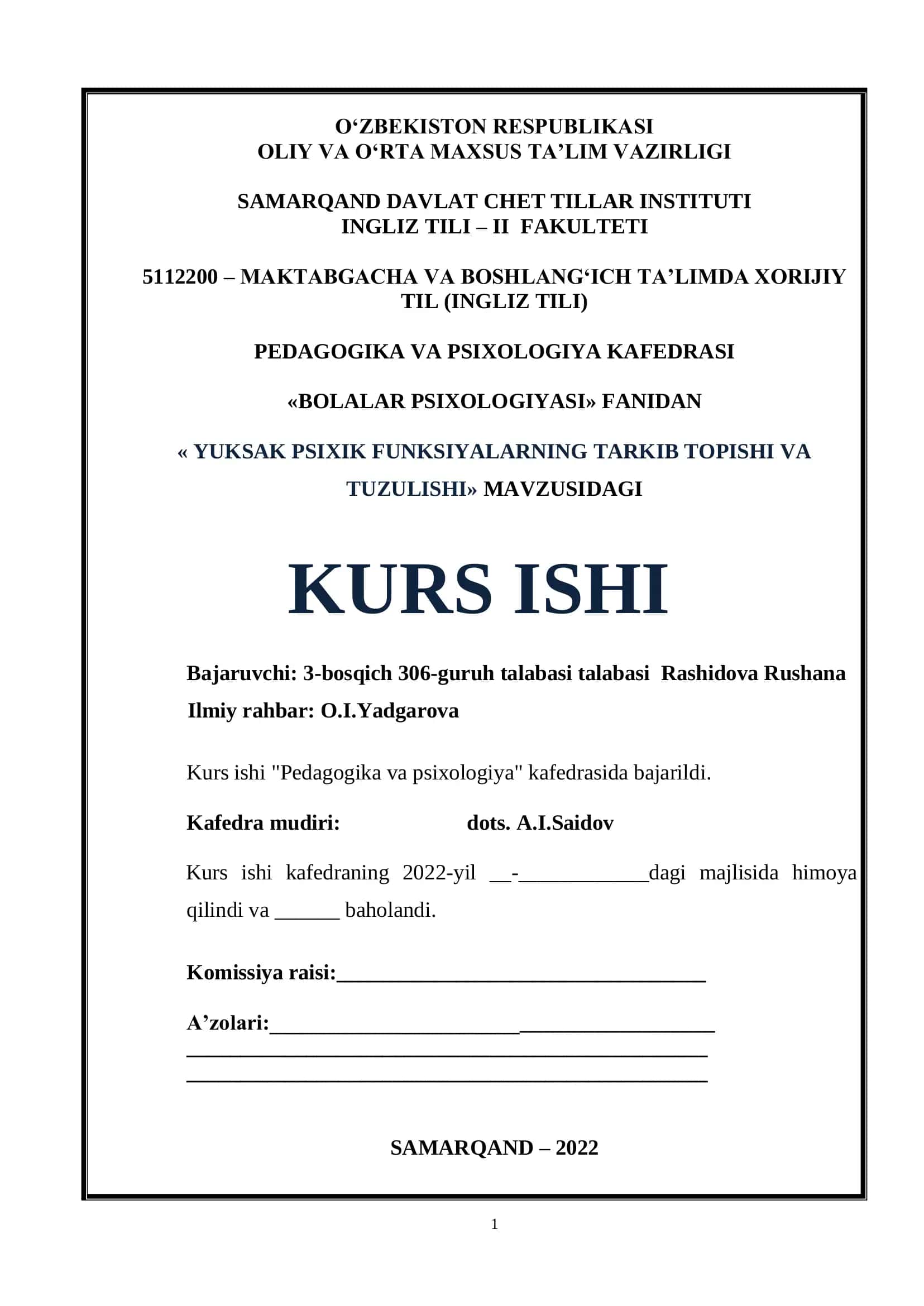 Yuksak psixik funksiyalarning tarkib topishi va tuzulishi 1