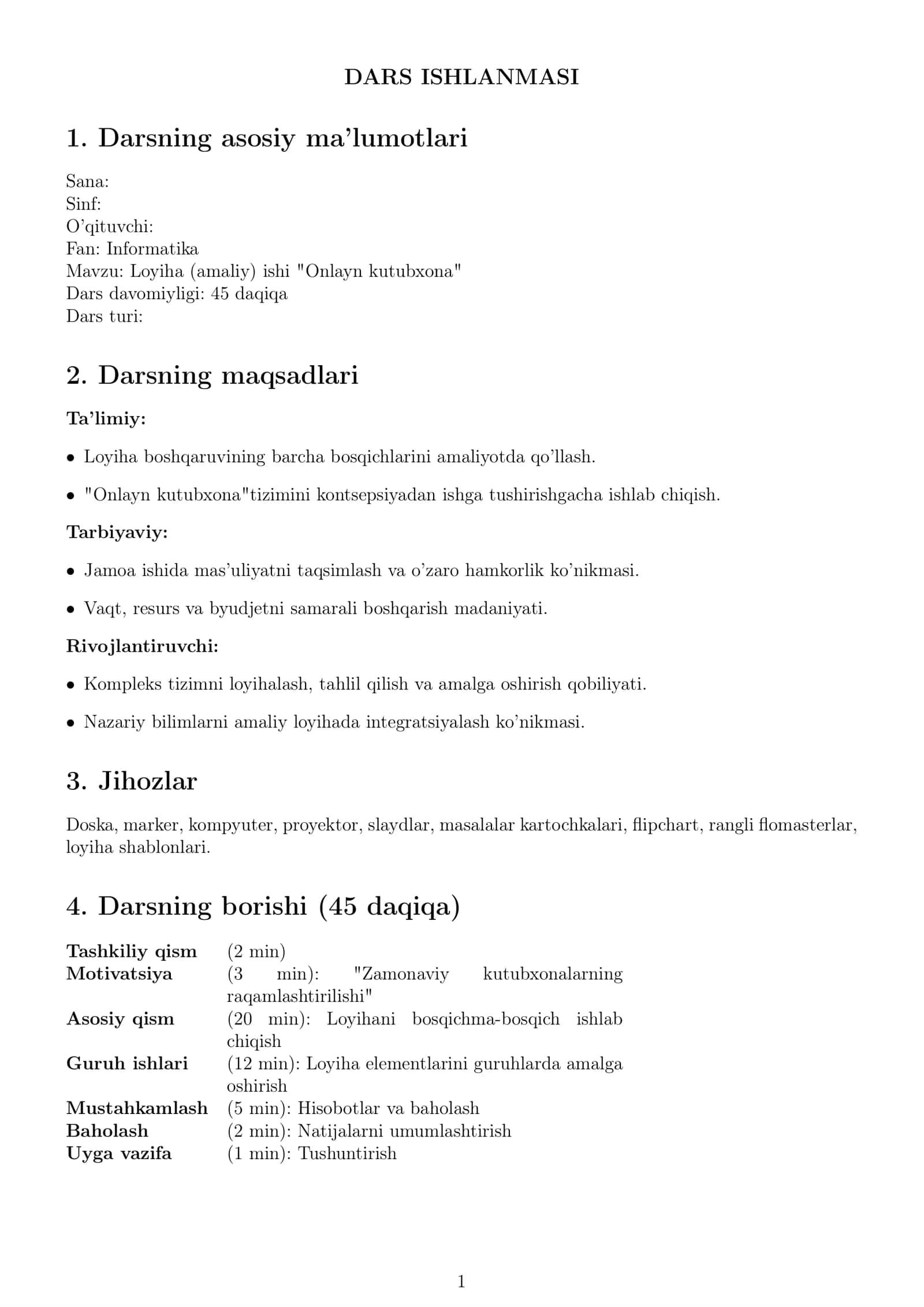 Loyiha (amaliy) ishi "Onlayn kutubxona" 1