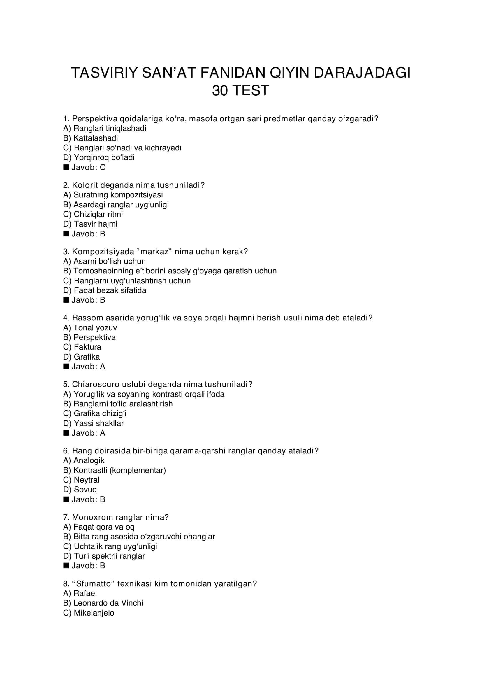 Tasviriy_Sanat_Qiyin_30_Test 1
