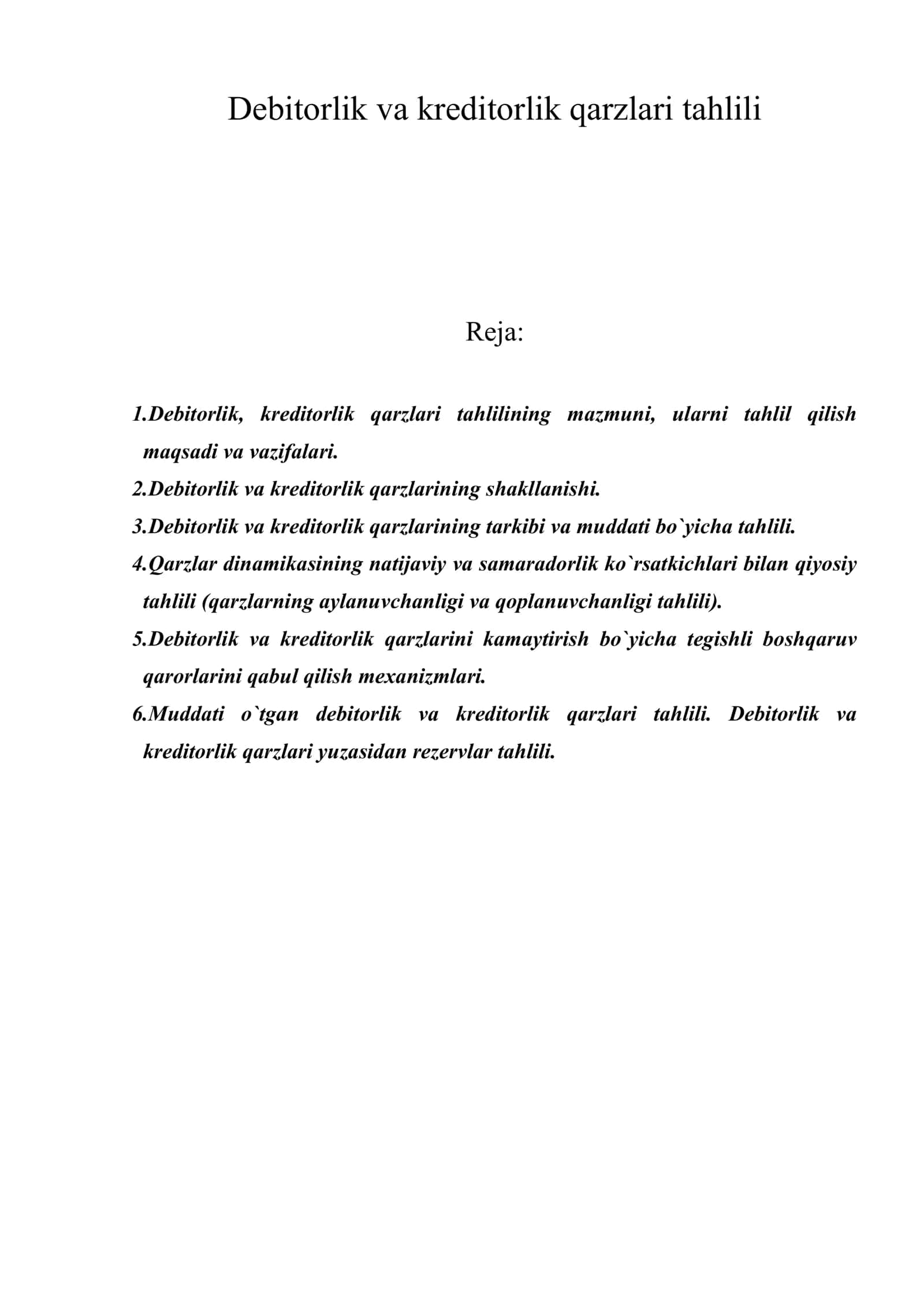 Debitorlik va kreditorlik qarzlari tahlili 1