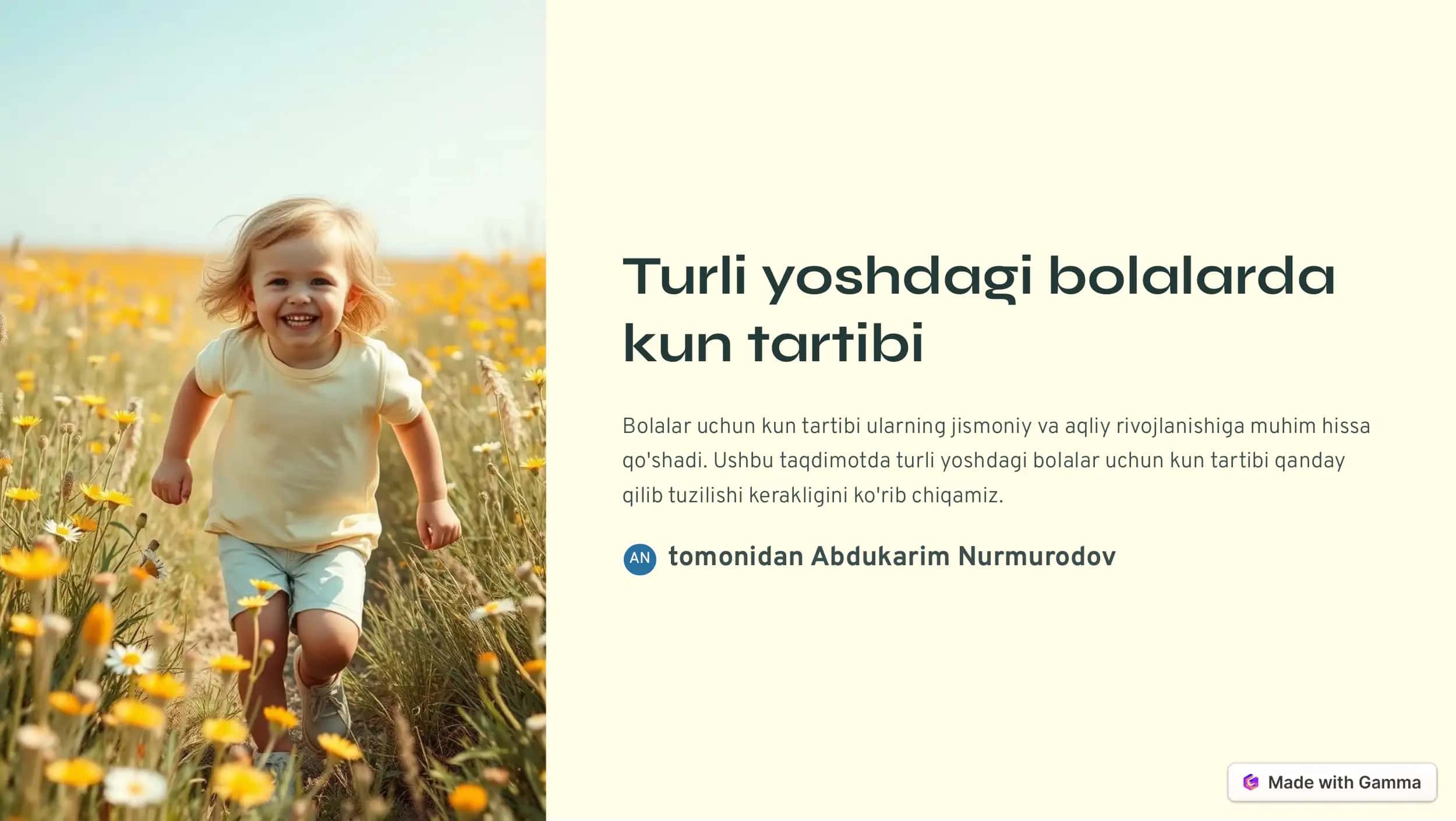 Kun tartibi bolalar uchun 1