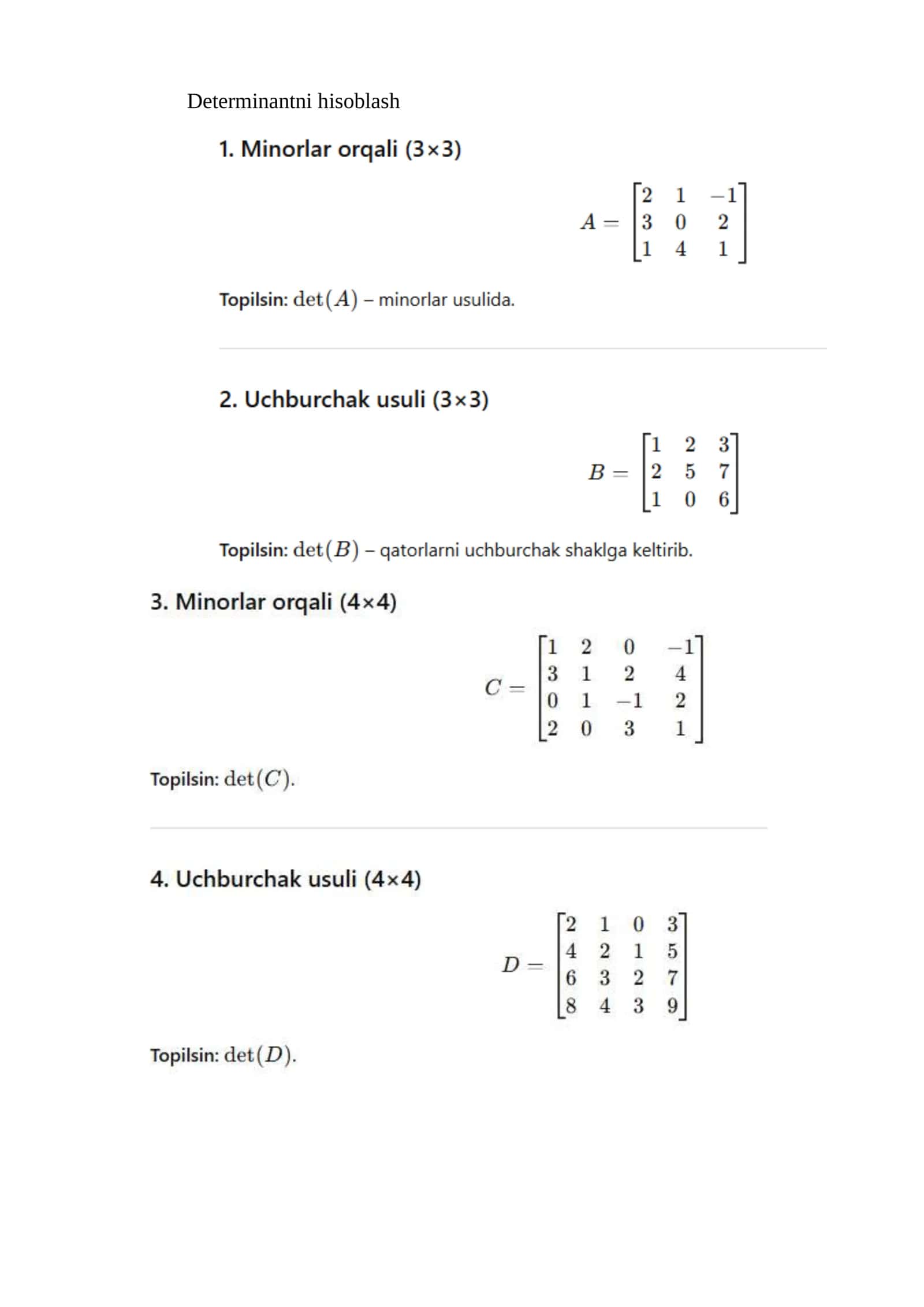 Determinantni hisoblash 1
