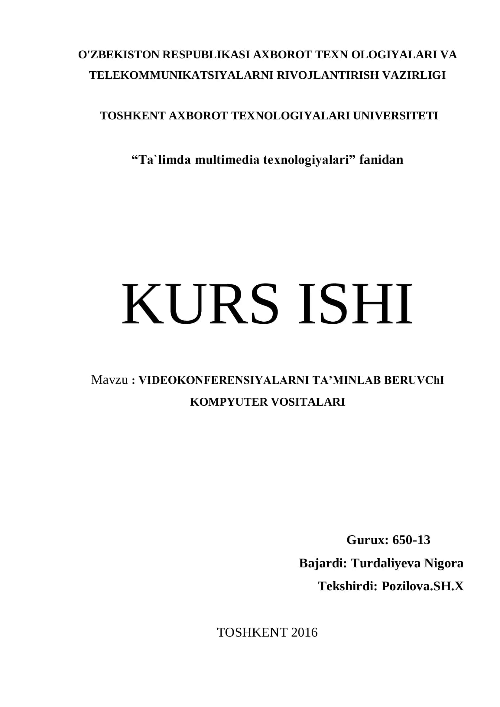 VIDEOKONFERENSIYALARNI TA‘MINLAB BERUVCHI KOMPYUTER VOSITALARI 1