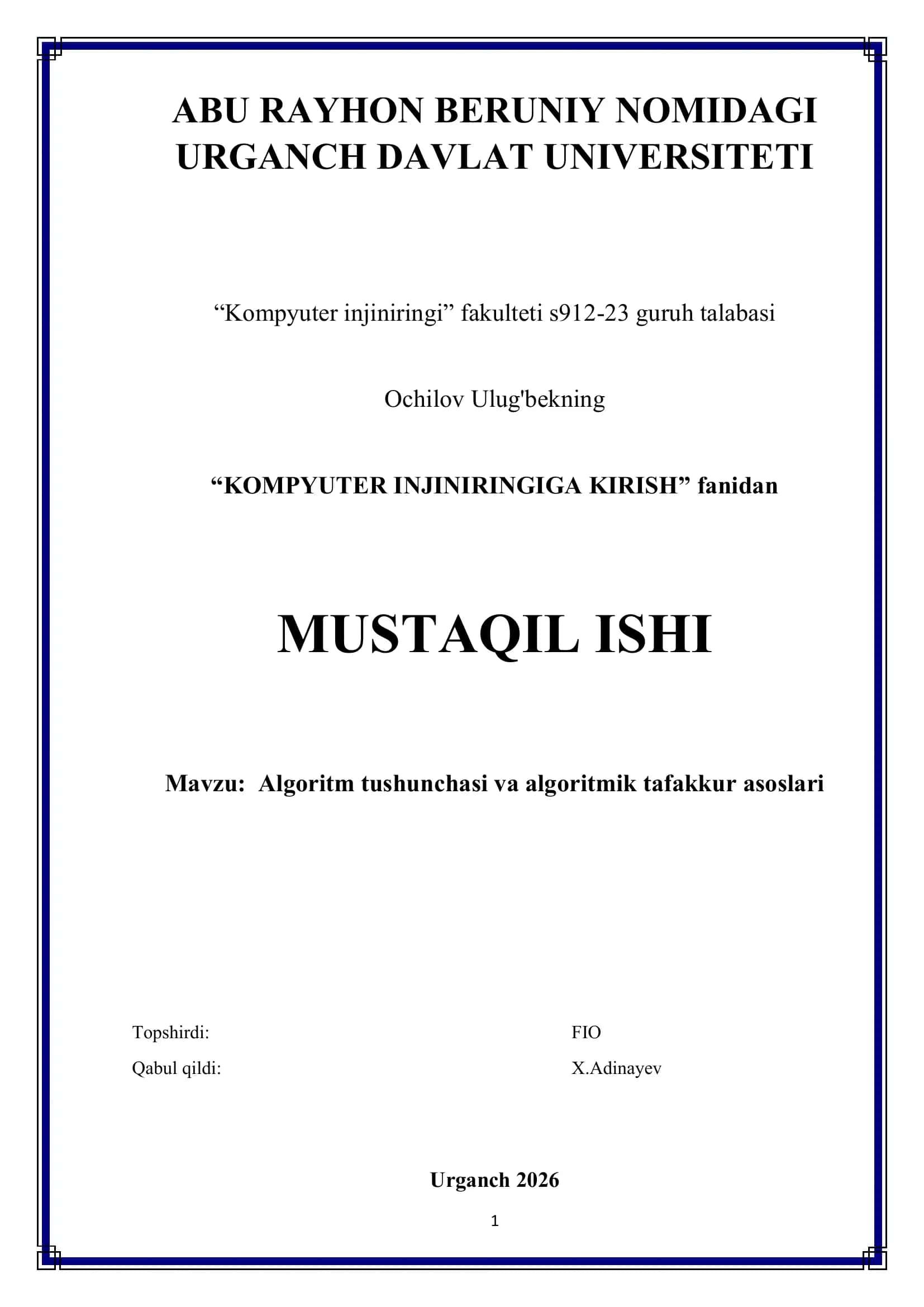 Kompyuter Injiniringiga Kirish 1