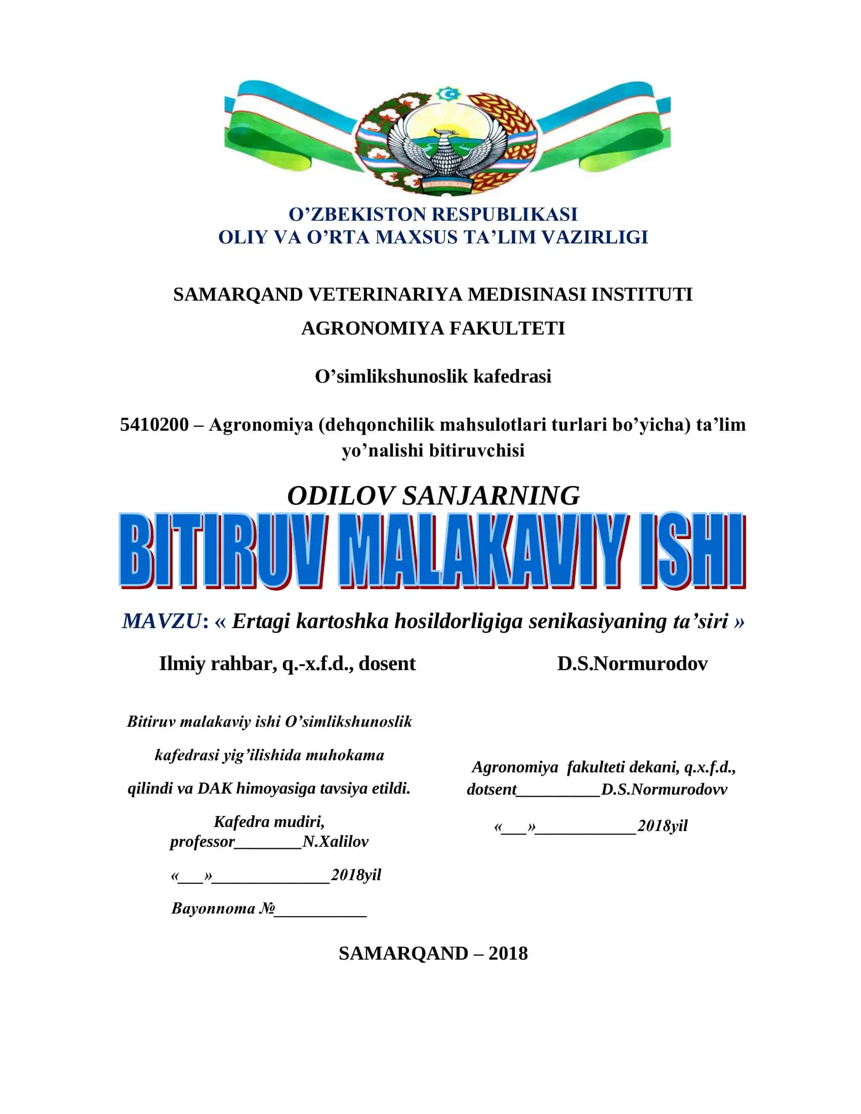 Ertagi kartoshka hosildorligiga senikasiyaning ta’siri 1