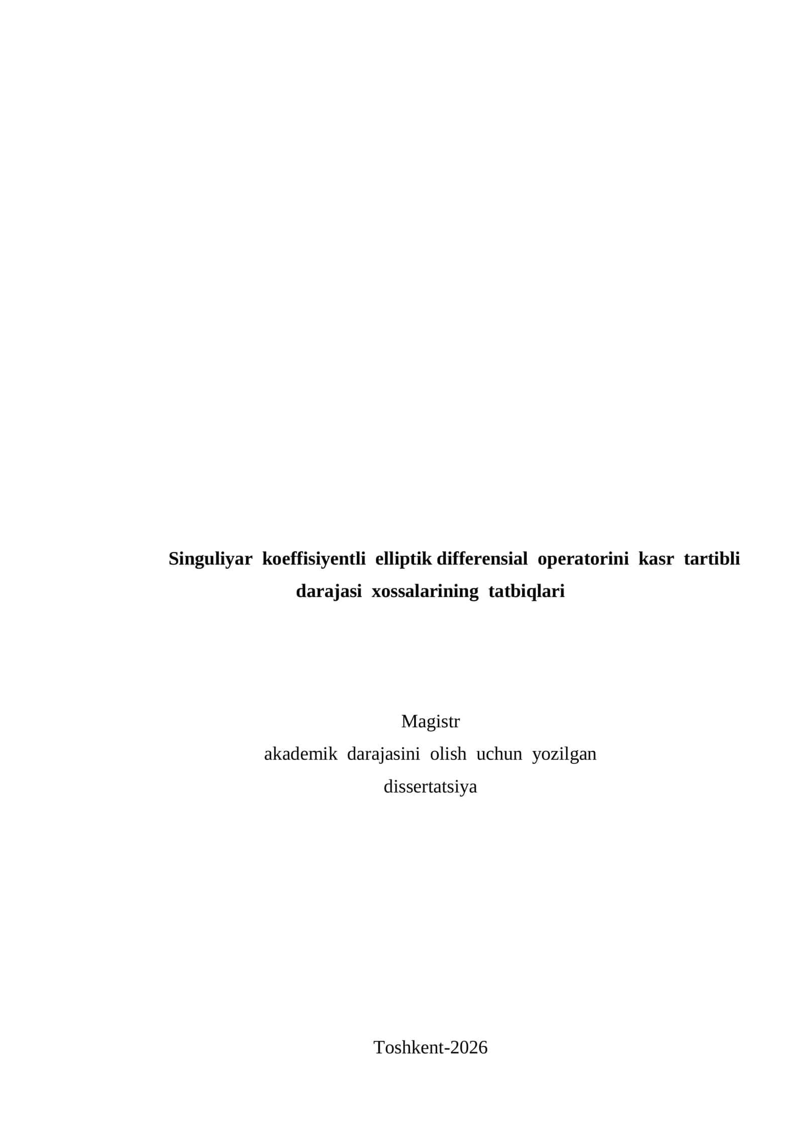 Singuliyar koeffisiyentli elliptik differensial operatorini kasr tartibli darajasi xossalarining tatbiqlari 1