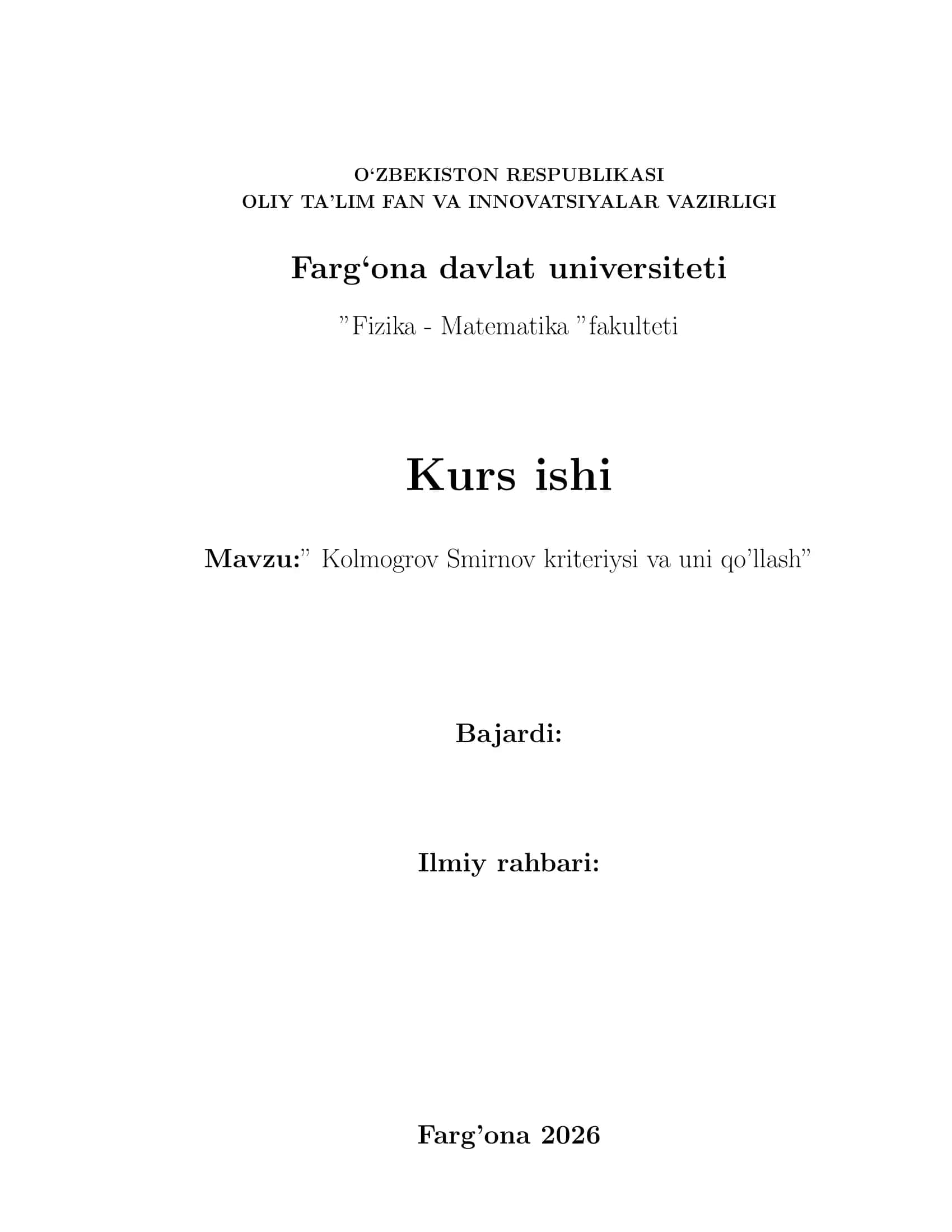 Kolmogorov-Smirnov kriteriysi va uni qo'llash 1