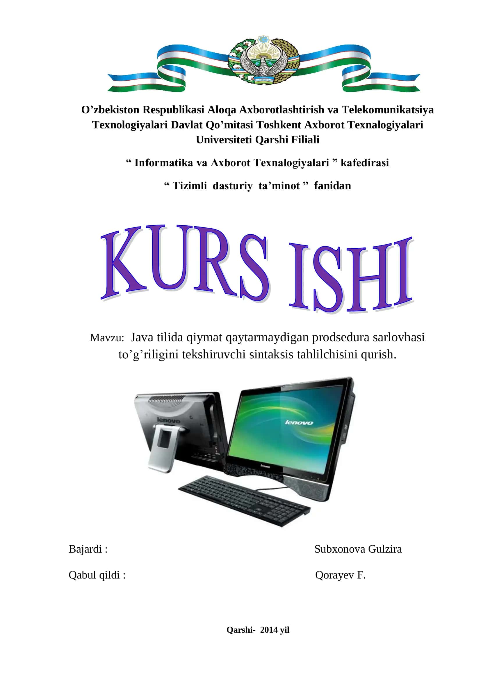 Java tilida qiymat qaytarmaydigan prodsedura sarlovhasi to’g’riligini tekshiruvchi sintaksis tahlilchisini qurish 1