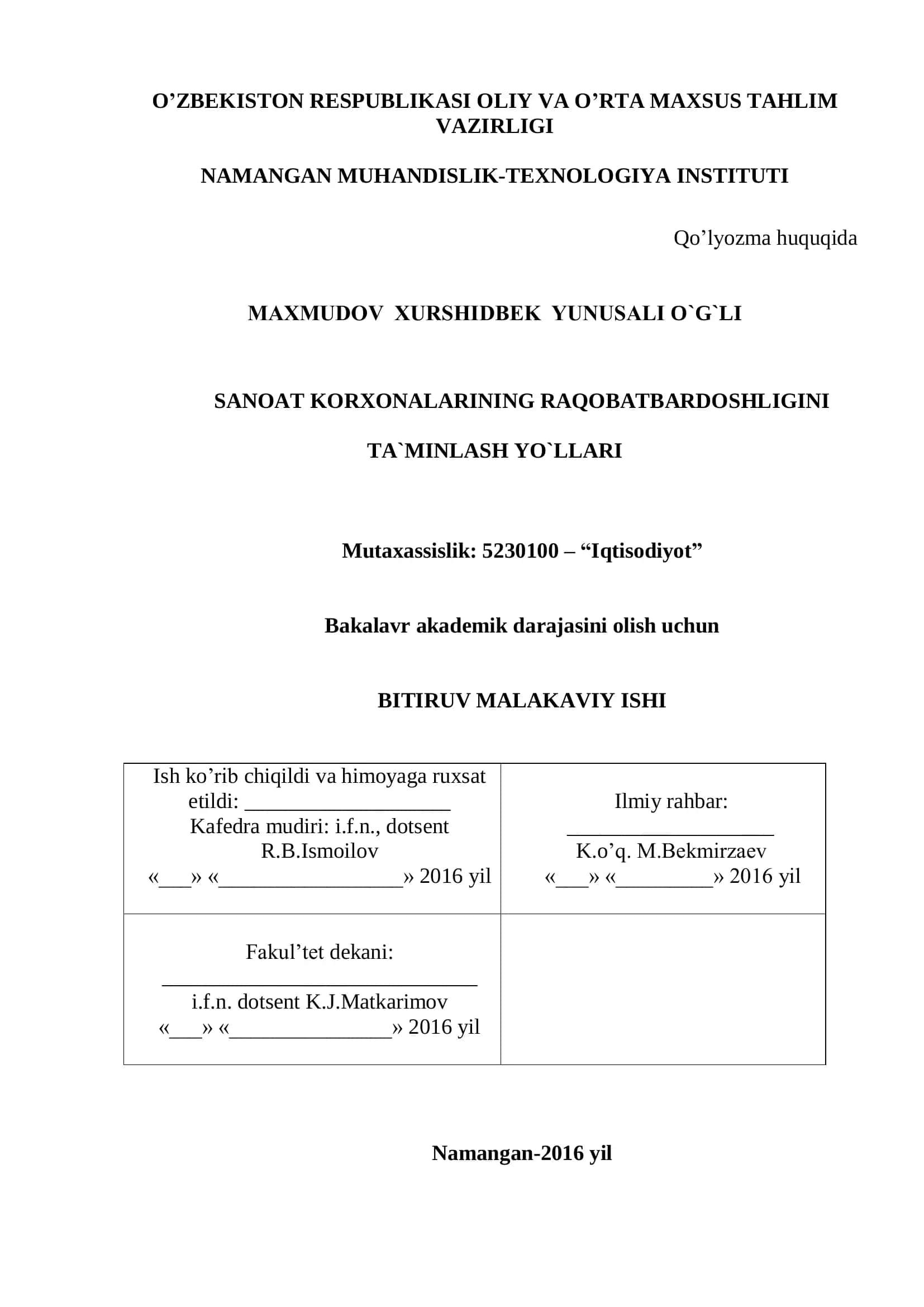 SANOAT KORXONALARINING RAQOBATBARDOSHLIGINI TA`MINLASH YO`LLARI 1