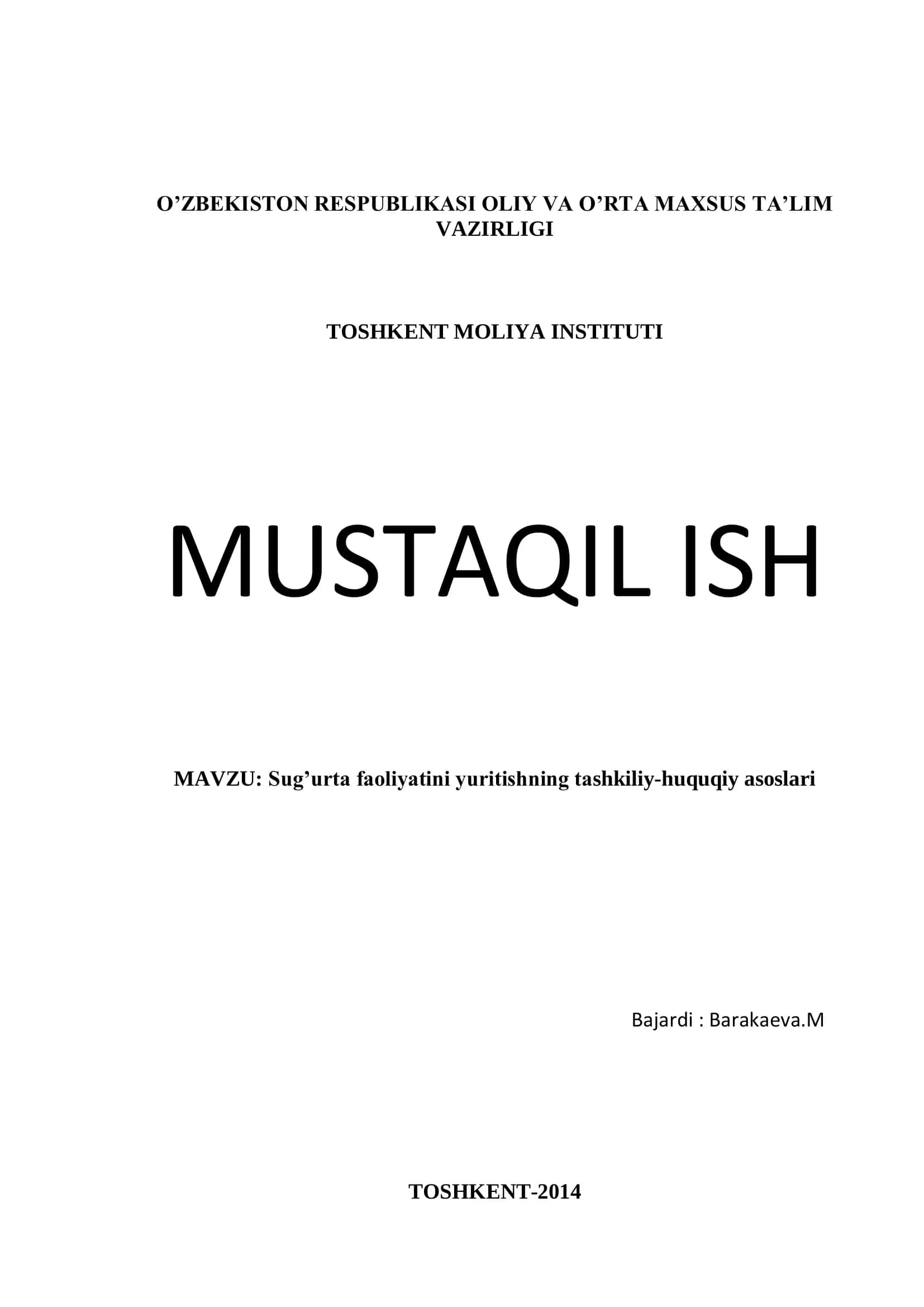 Sug’urta faoliyatini yuritishning tashkiliy-huquqiy asoslari 1