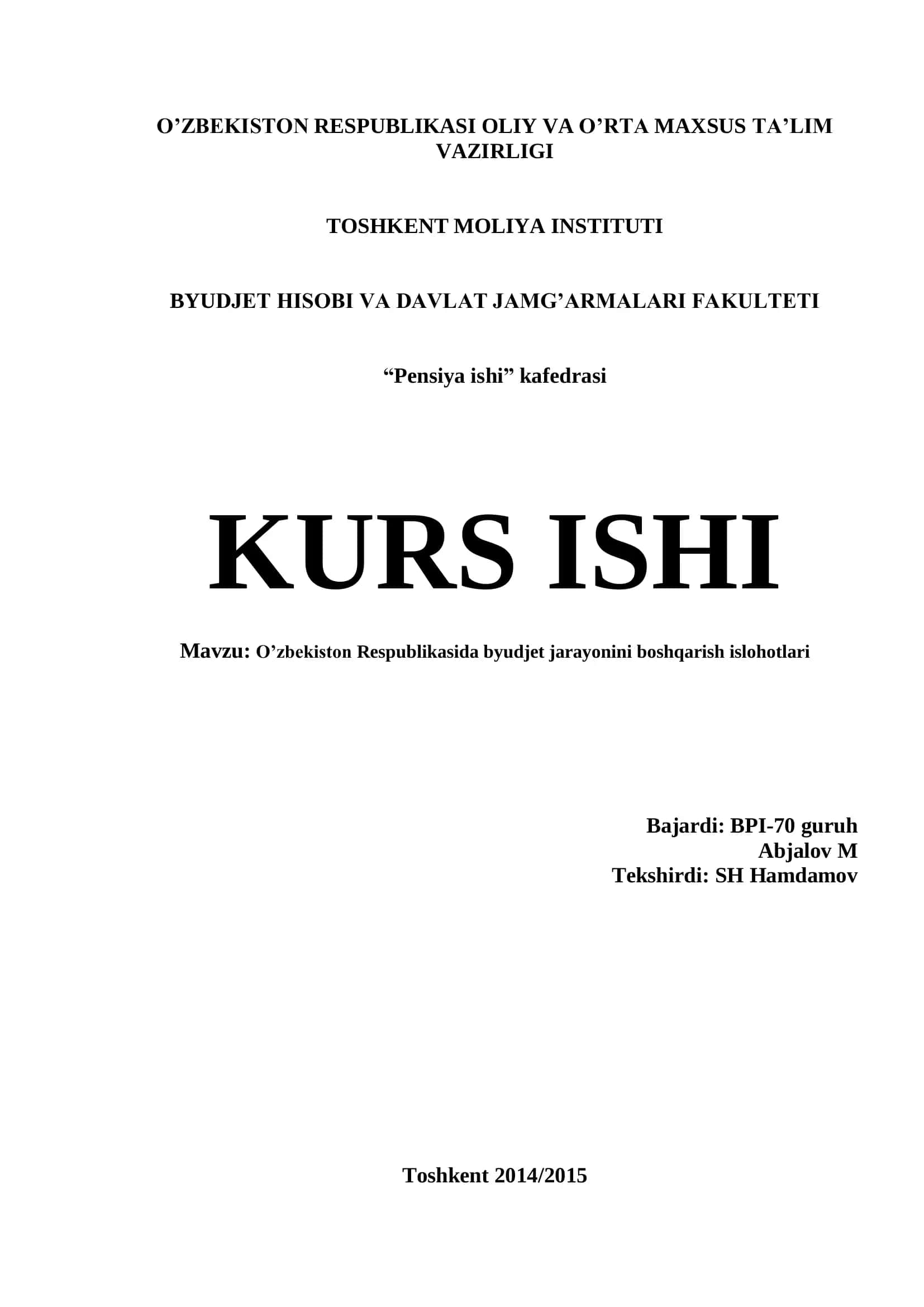 O'zbekiston Respublikasida byudjet jarayonini boshqarish islohotlari 1