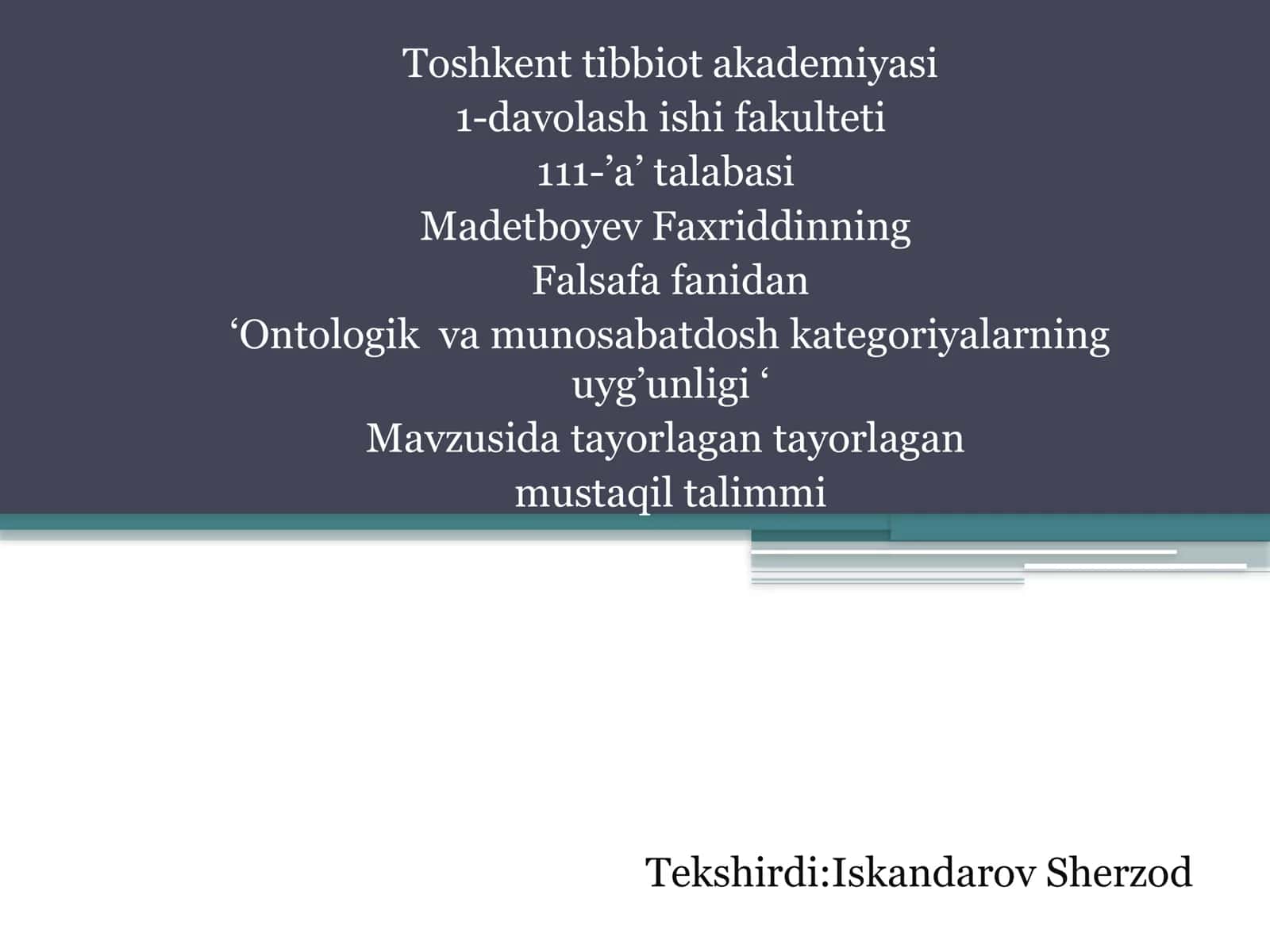 Ontologiya fanidan koduvchi tayyorgarlik 1
