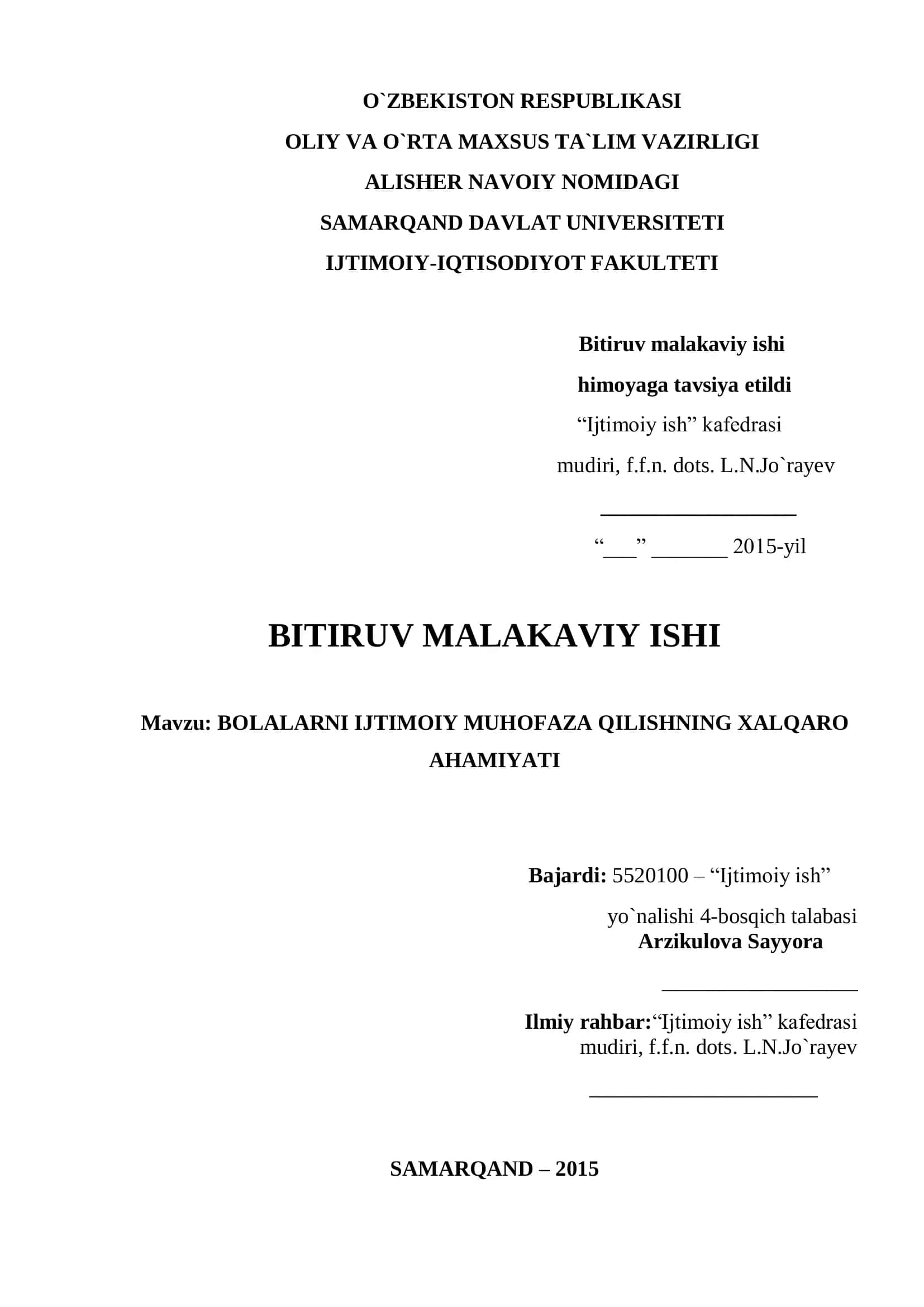 BOLALARNI IJTIMOIY MUHOFAZA QILISHNING XALQARO AHAMIYATI 1