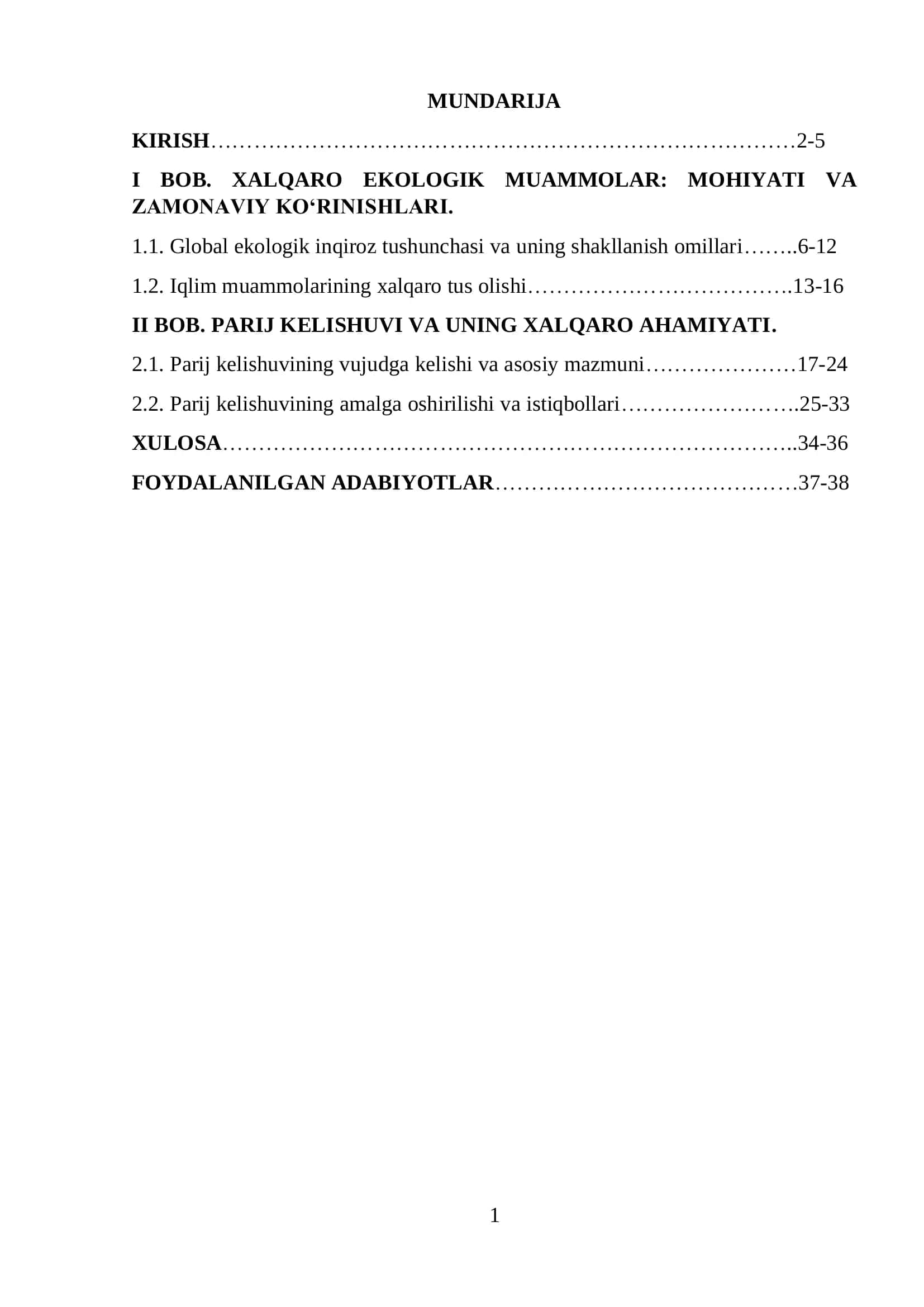 Global Ekologik Muammolar va Parij kelishuvi 1