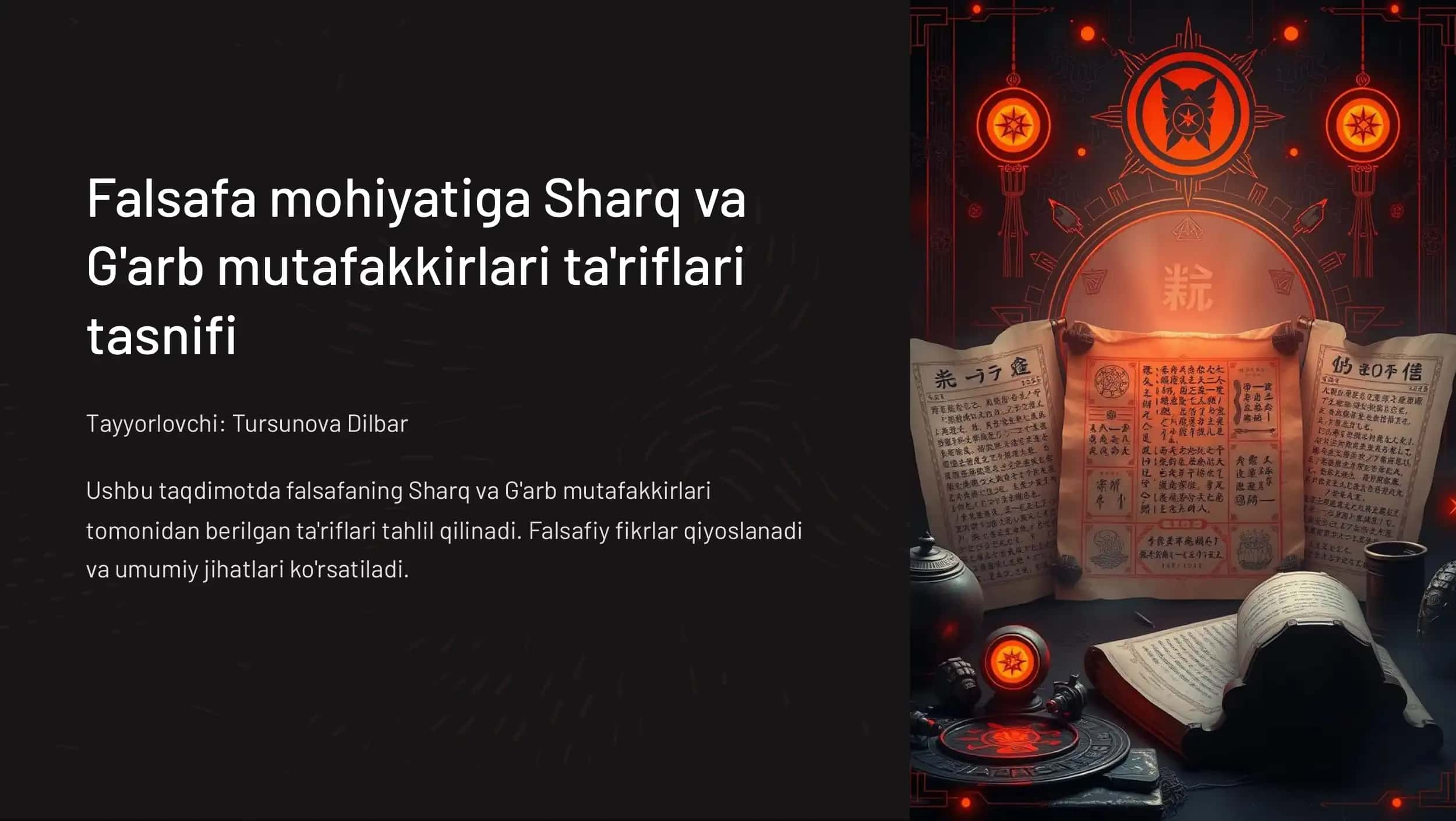 Falsafa mohiyatiga Sharq va G'arb mutafakkirlari ta'riflari tasnifi 1