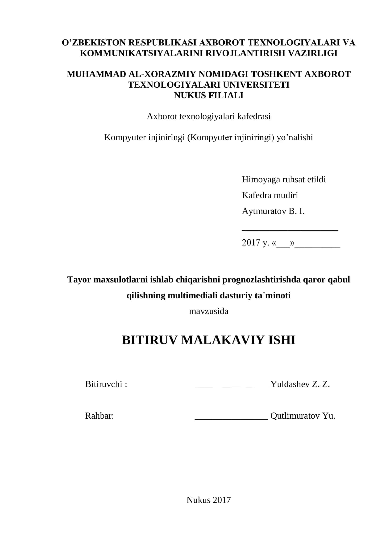Tayor maxsulotlarni ishlab chiqarishni prognozlashtirishda qaror qabul qilishning multimediali dasturiy ta`minoti 1