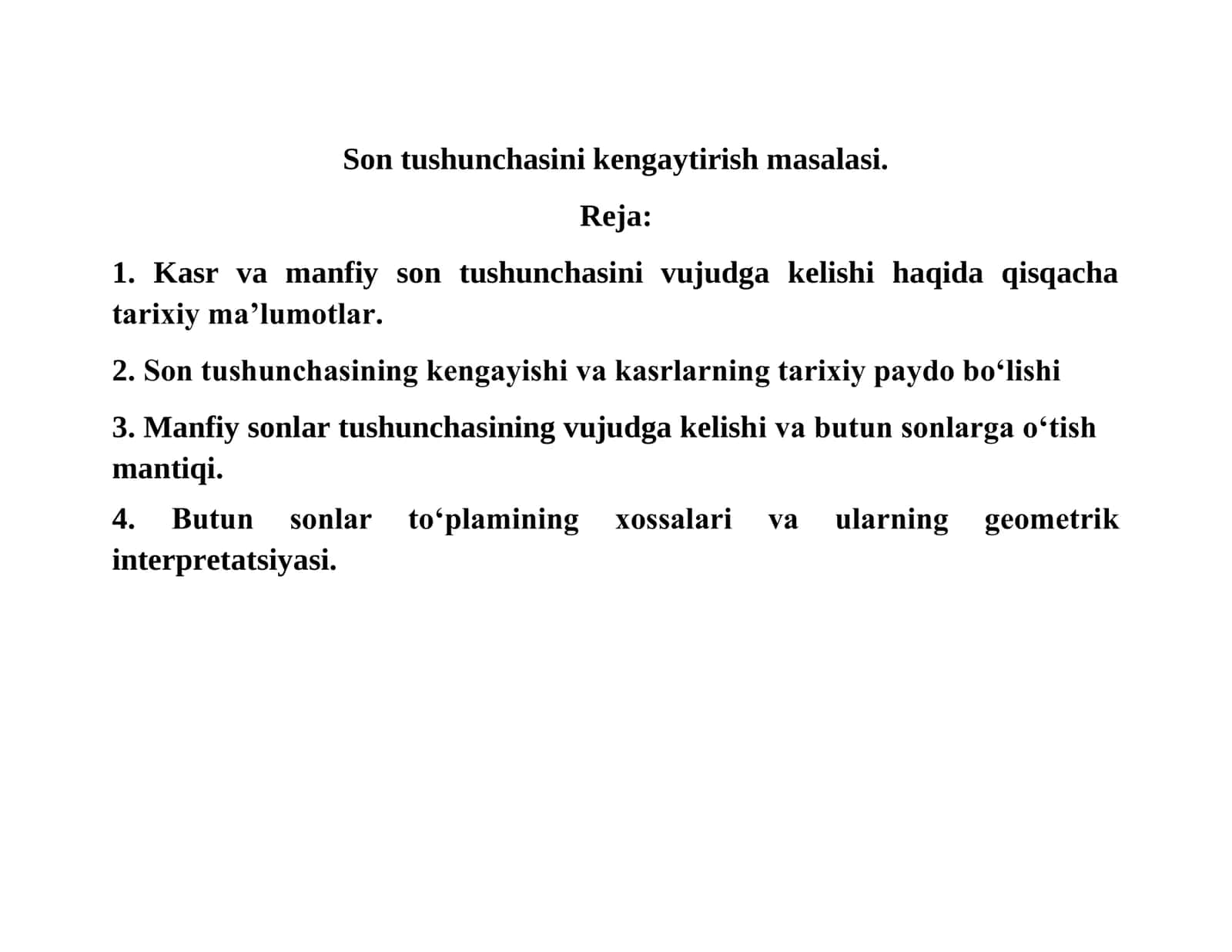 Son tushunchasini kengaytirish masalasi 1