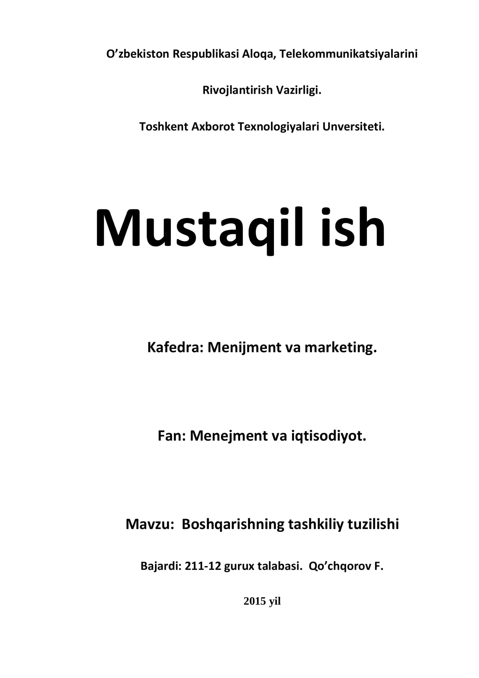 Boshqarishning tashkiliy tuzilishi 1