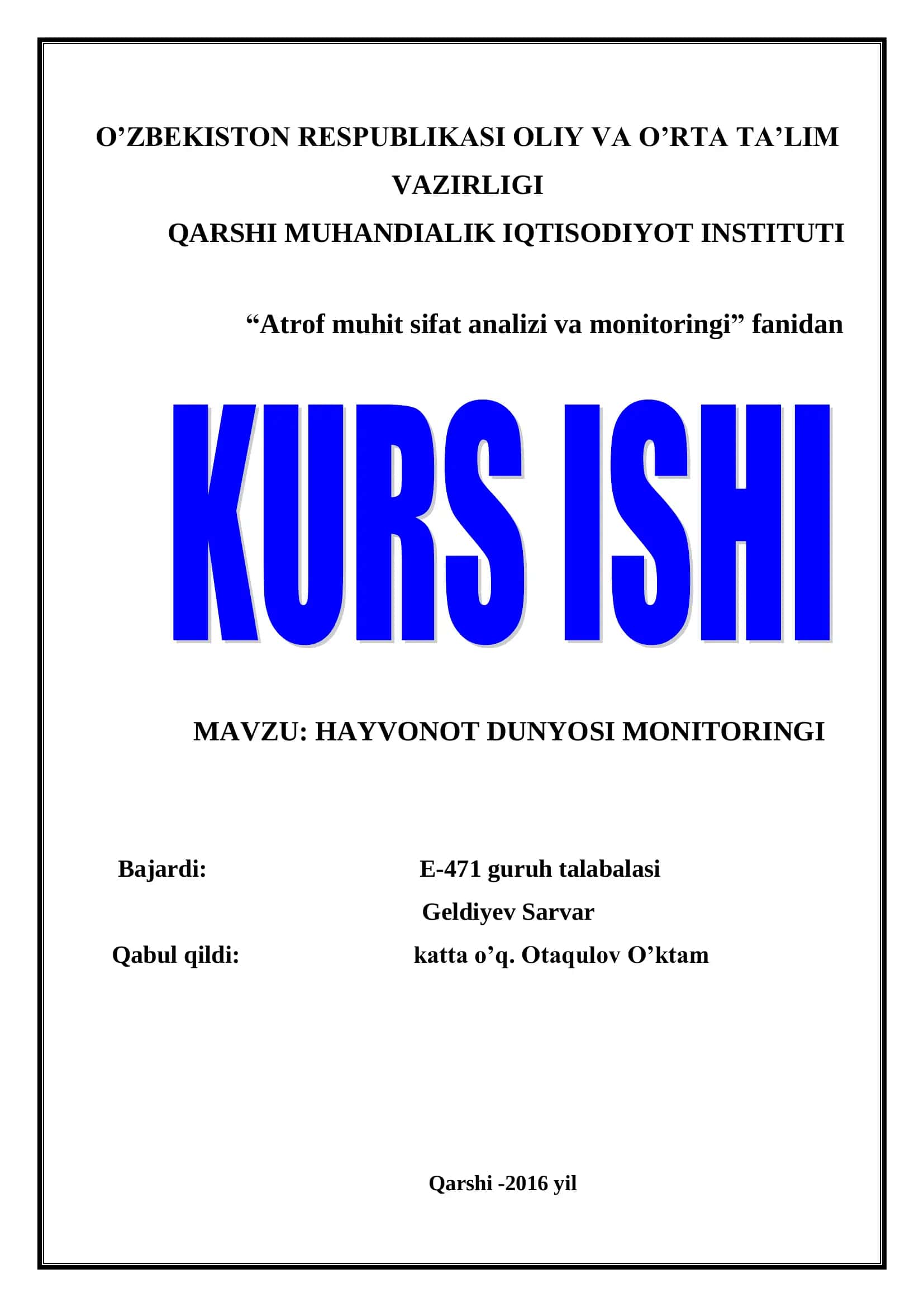 HAYVONOT DUNYOSI MONITORINGI 1