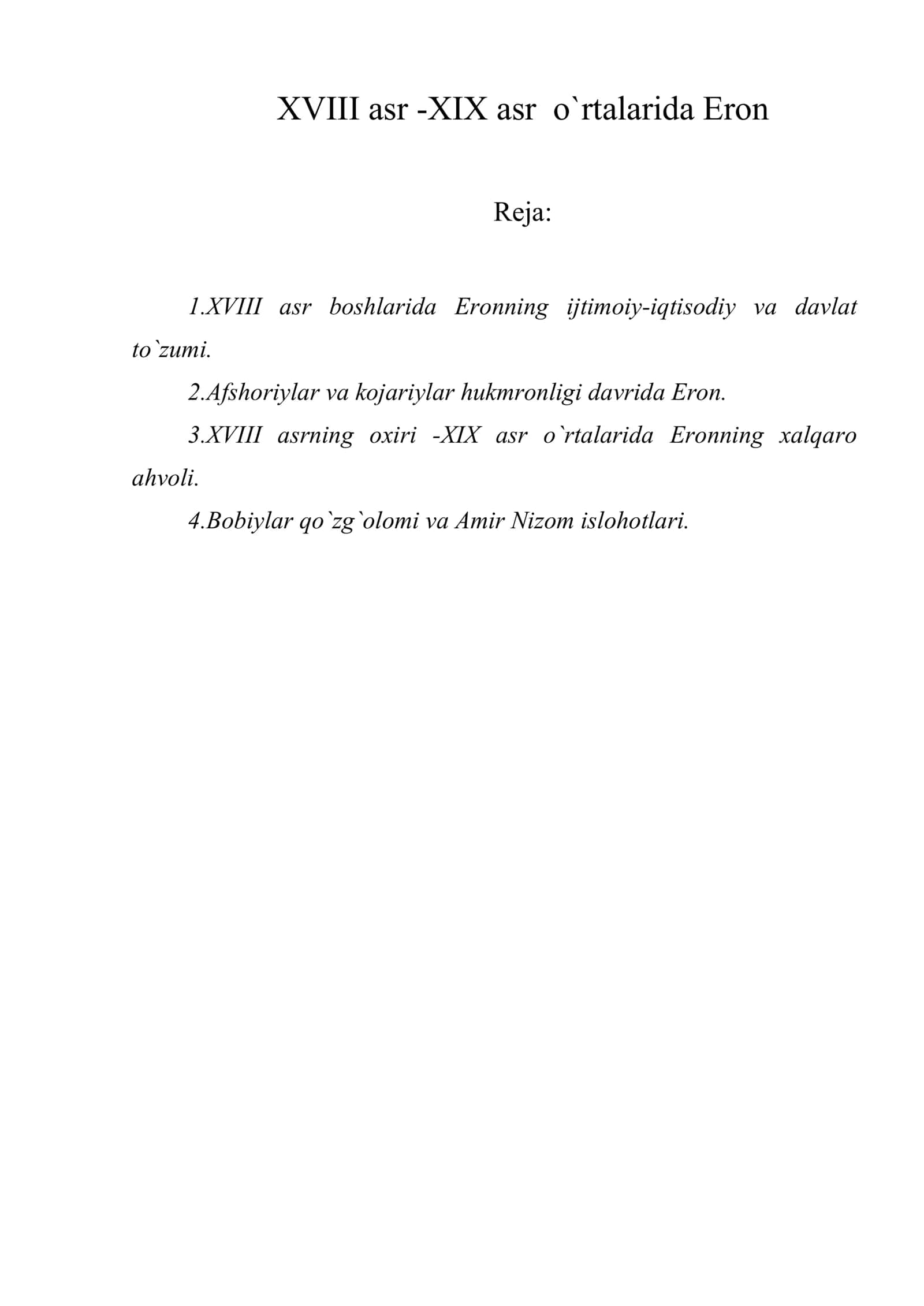 XVIII asr -XIX asr o`rtalarida Eron 1