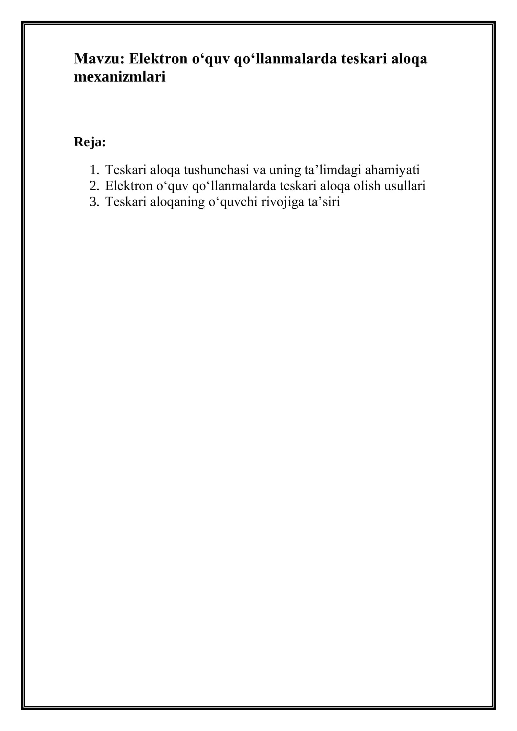 Elektron o‘quv qo‘llanmalarda teskari aloqa mexanizmlari 1