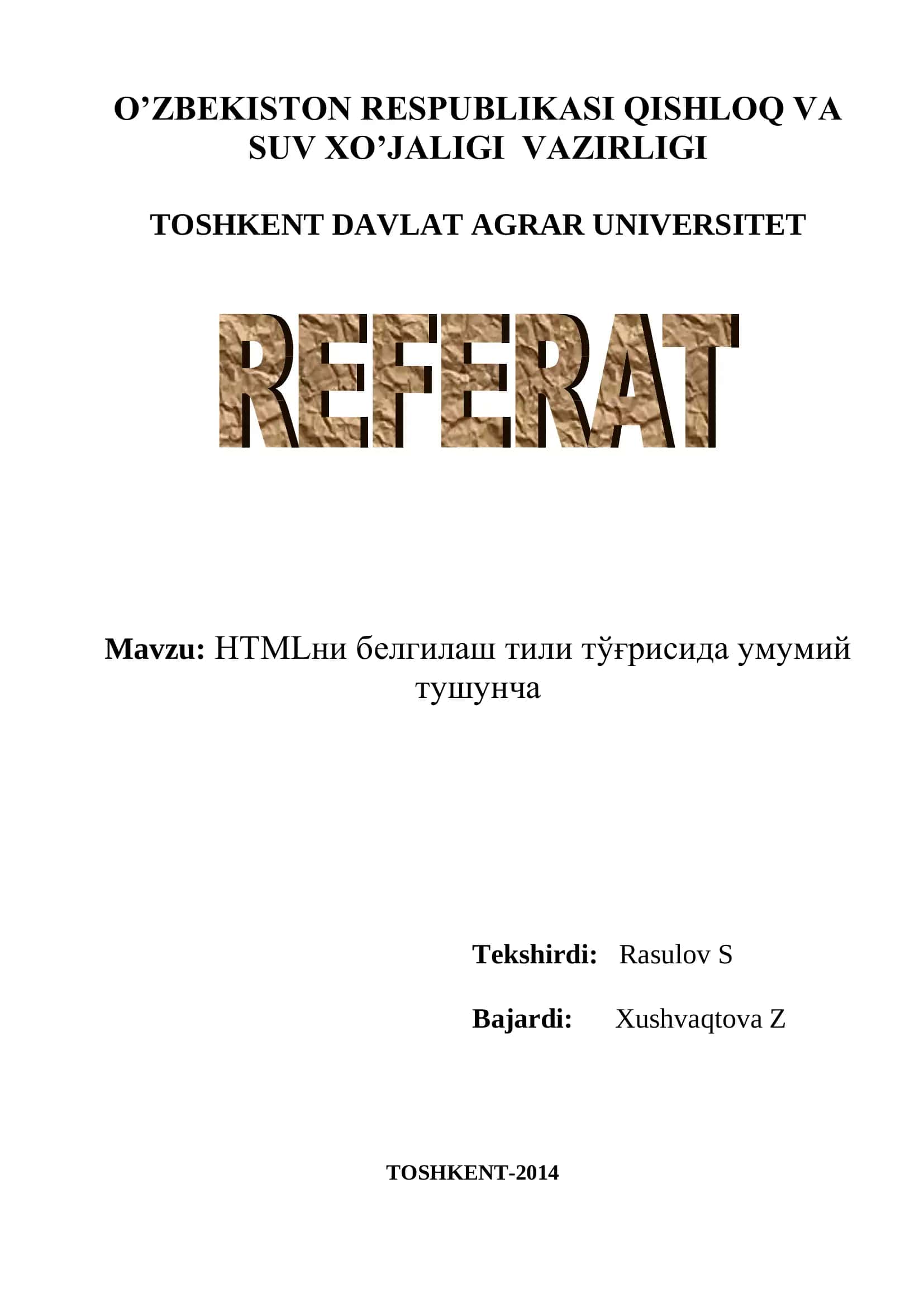 HTMLни белгилаш тили тўғрисида умумий тушунча 1