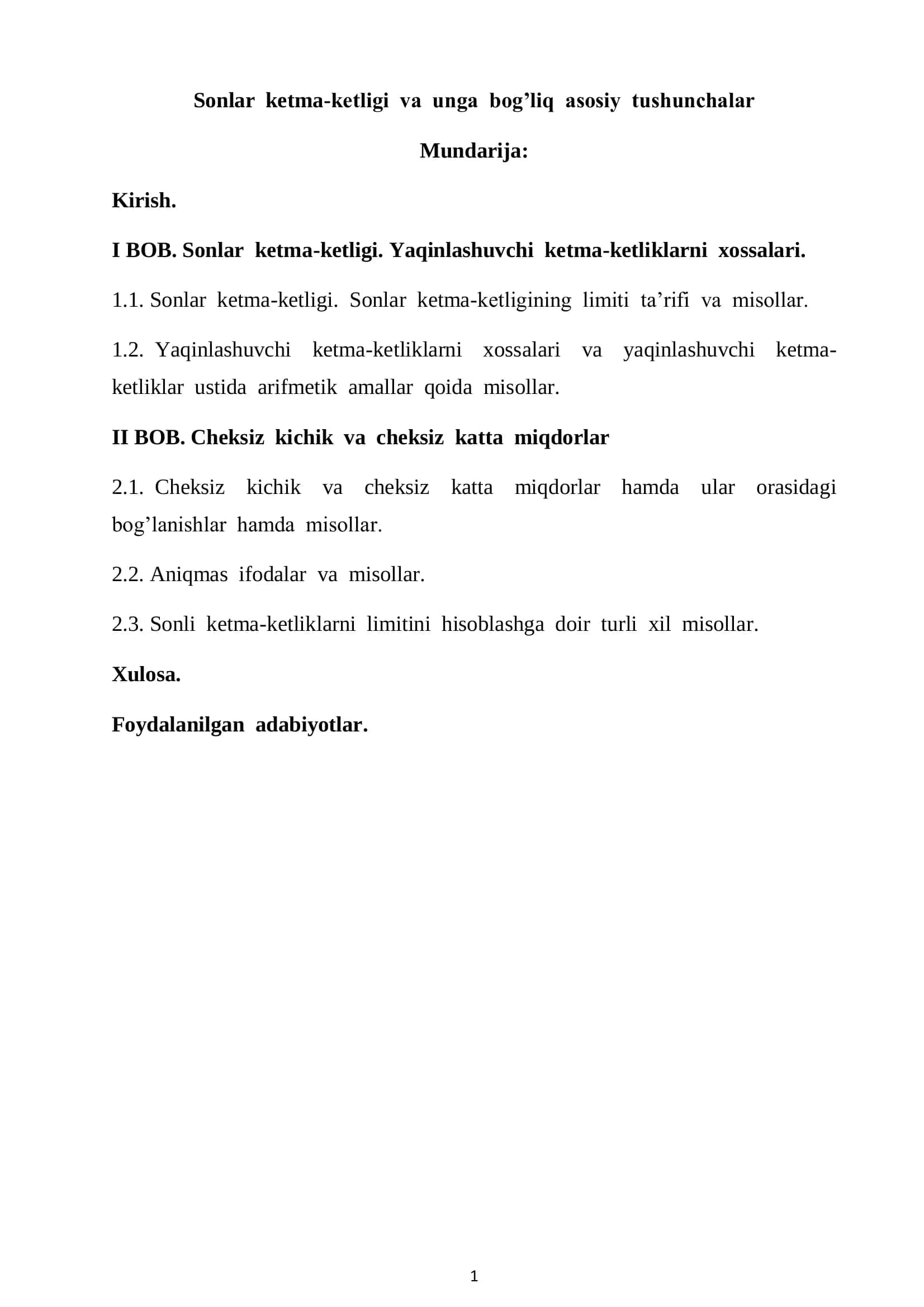 Sonlar ketma-ketligi va unga bog’liq asosiy tushunchalar 1