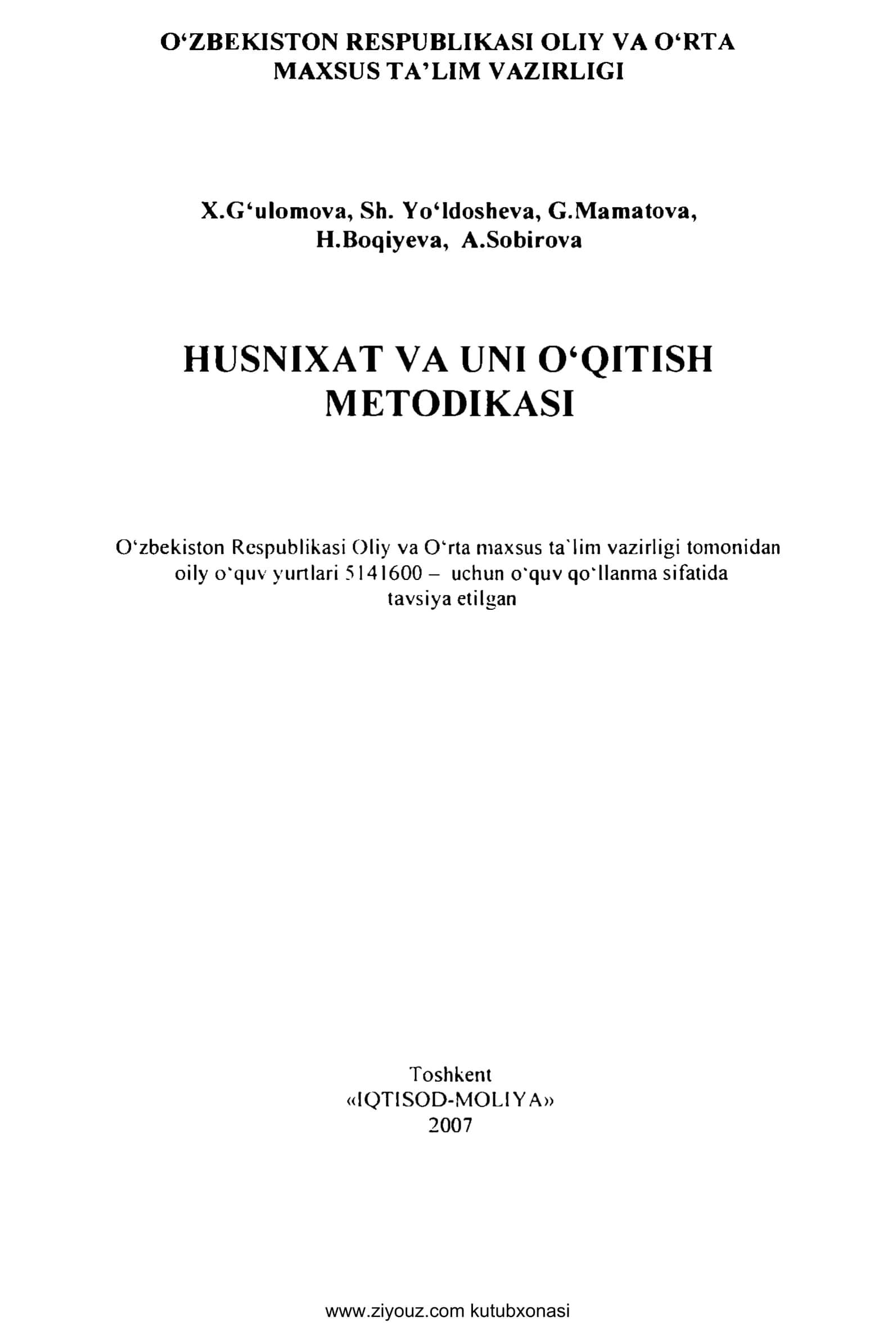 Husnixat va uni o‘qitish metodikasi 1