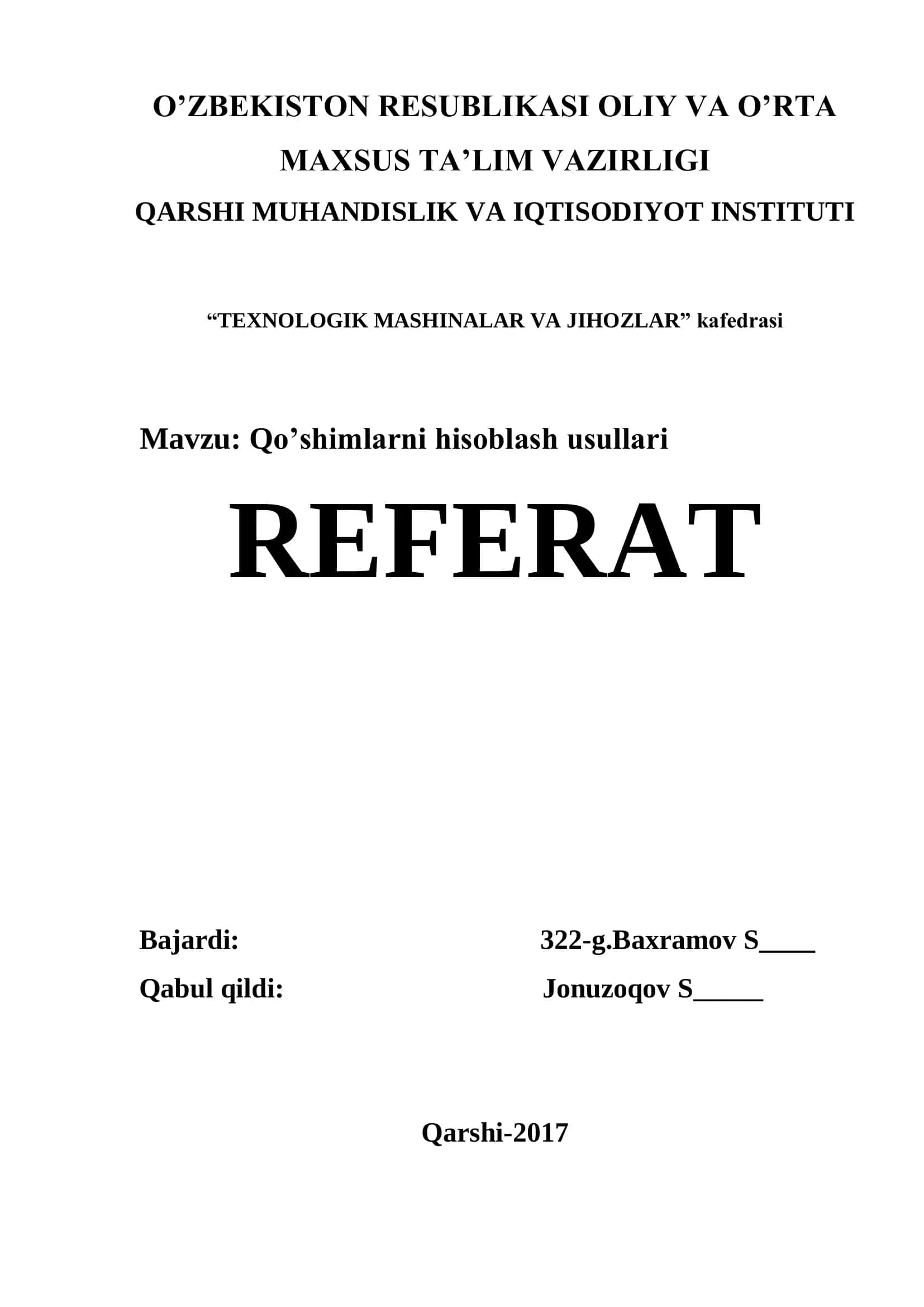 Qo’shimlarni hisoblash usullari 1
