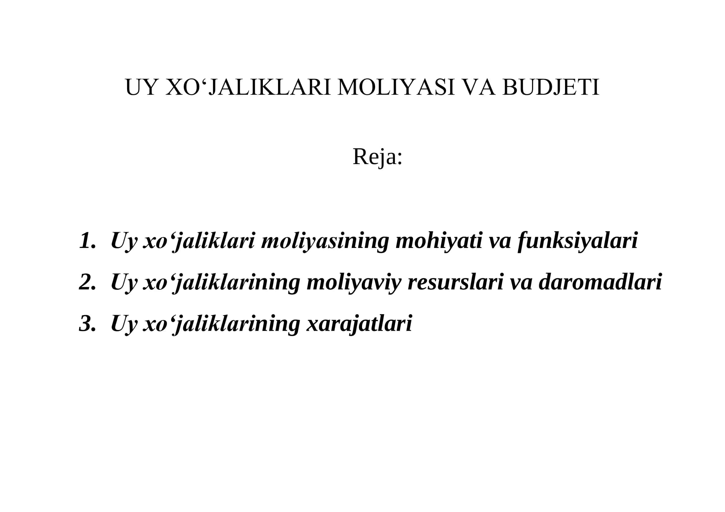 UY XO‘JALIKLARI MOLIYASI VA BUDJETI 1