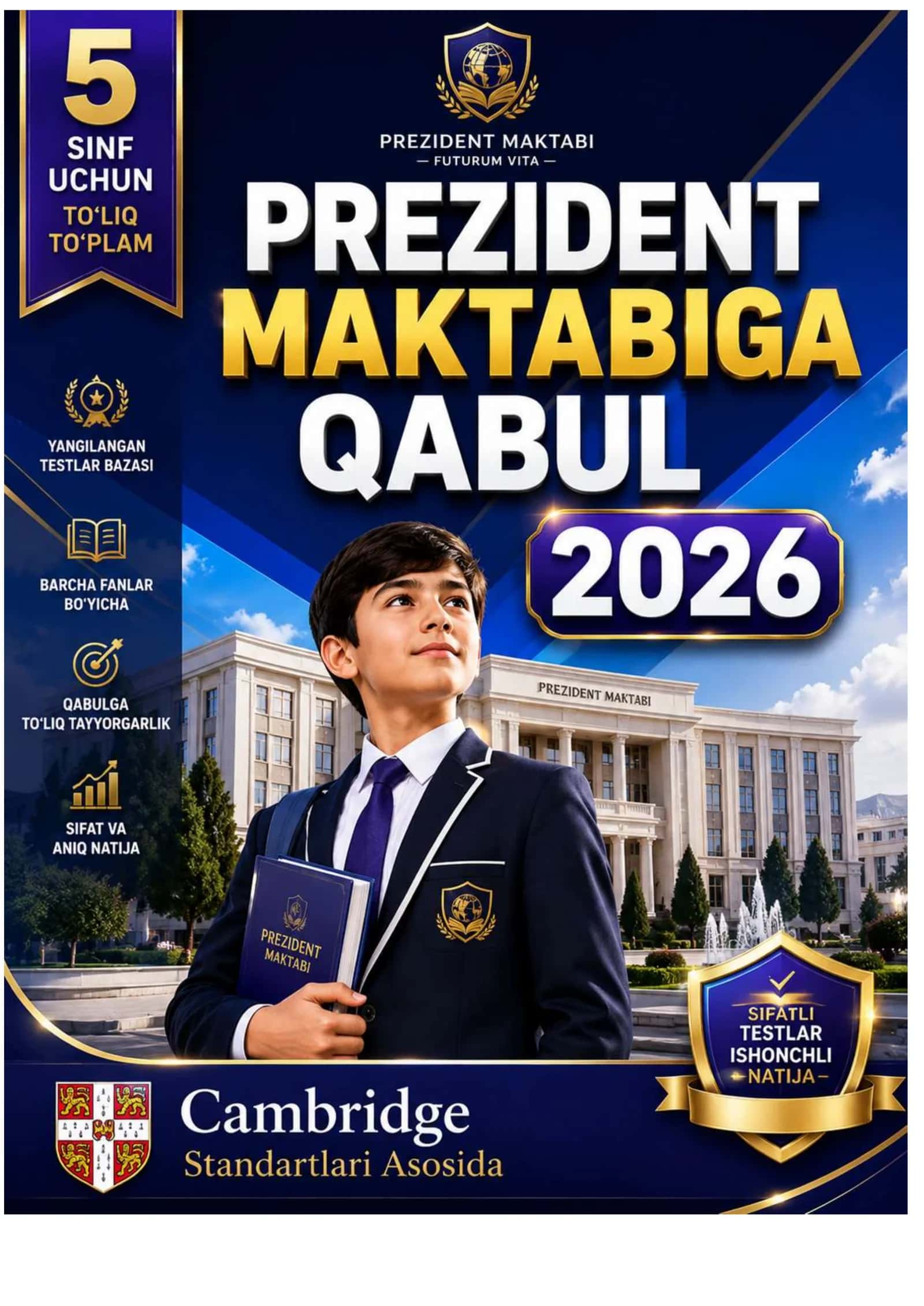 PREZIDENT MAKTABIGA KIRISH UCHUN 500 TALIK UNIVERSAL TESTLAR TO'PLAMI 2026 YIL 1