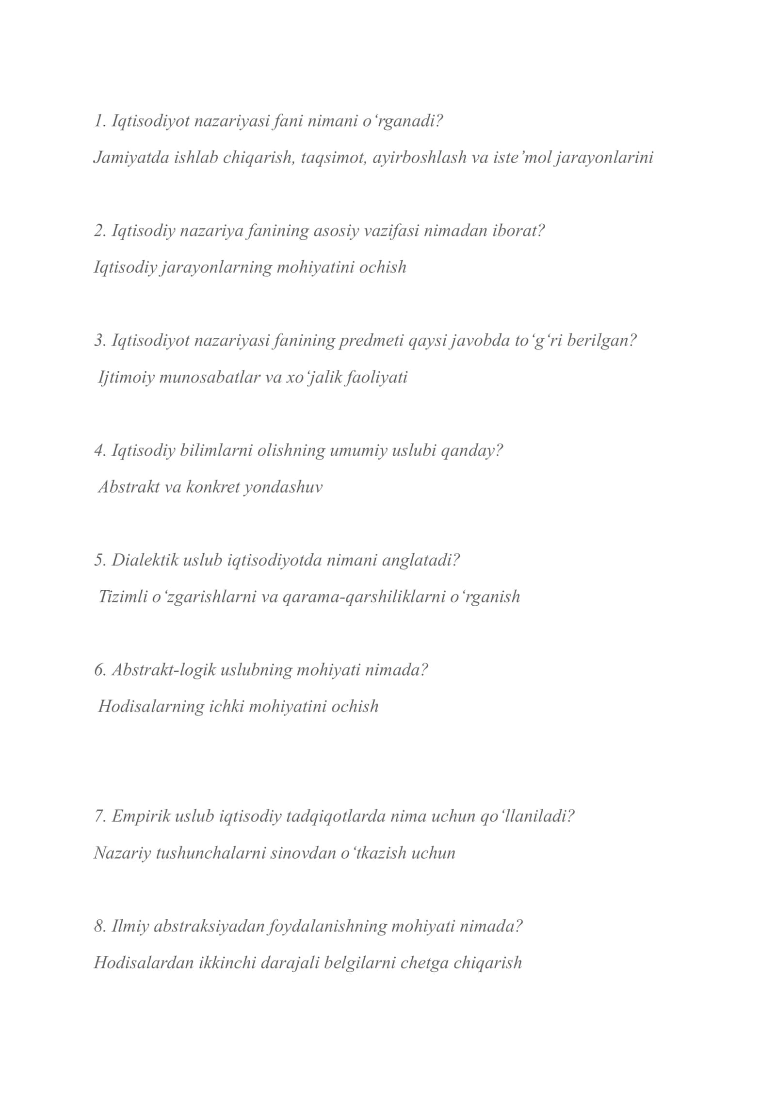 Iqtisodiyot nazariyasi fani savol va javoblar 1