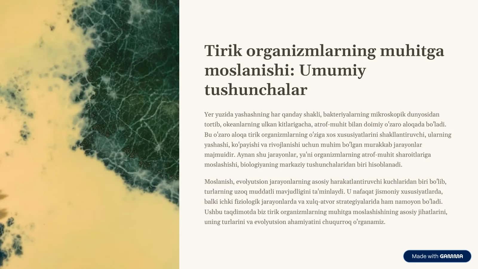 Tirik organizmlarning muhitga moslanishi: Umumiy tushunchalar 1