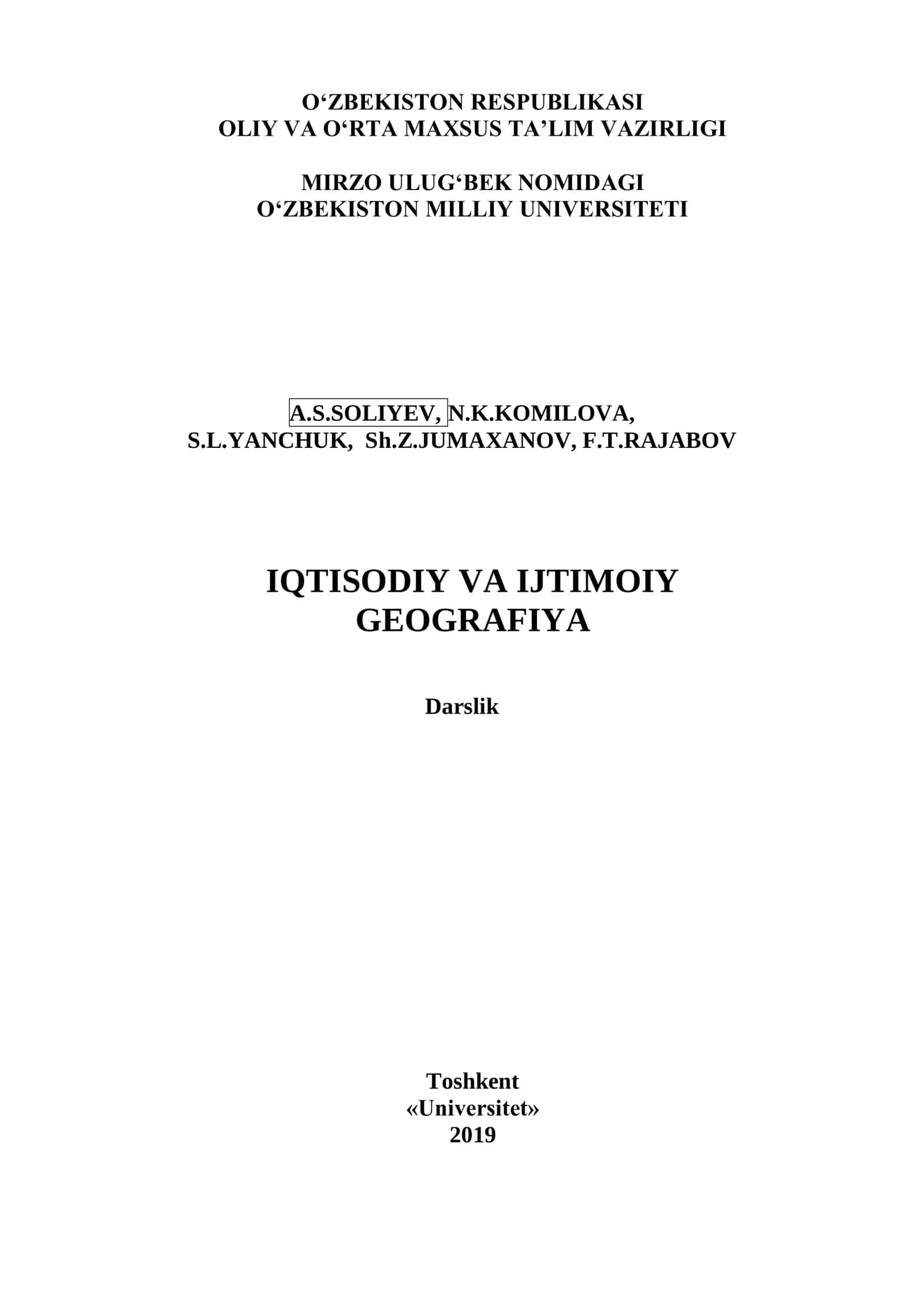 IQTISODIY VA IJTIMOIY GEOGRAFIYA Darslik 1