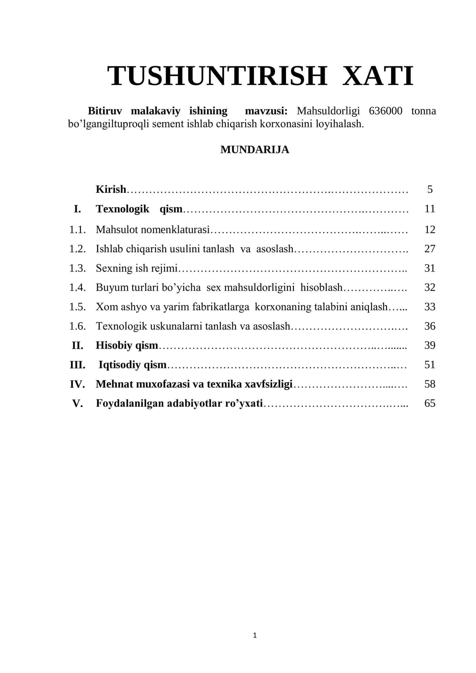 giltuproqli sement ishlab chiqarish korxonasini loyihalash 1