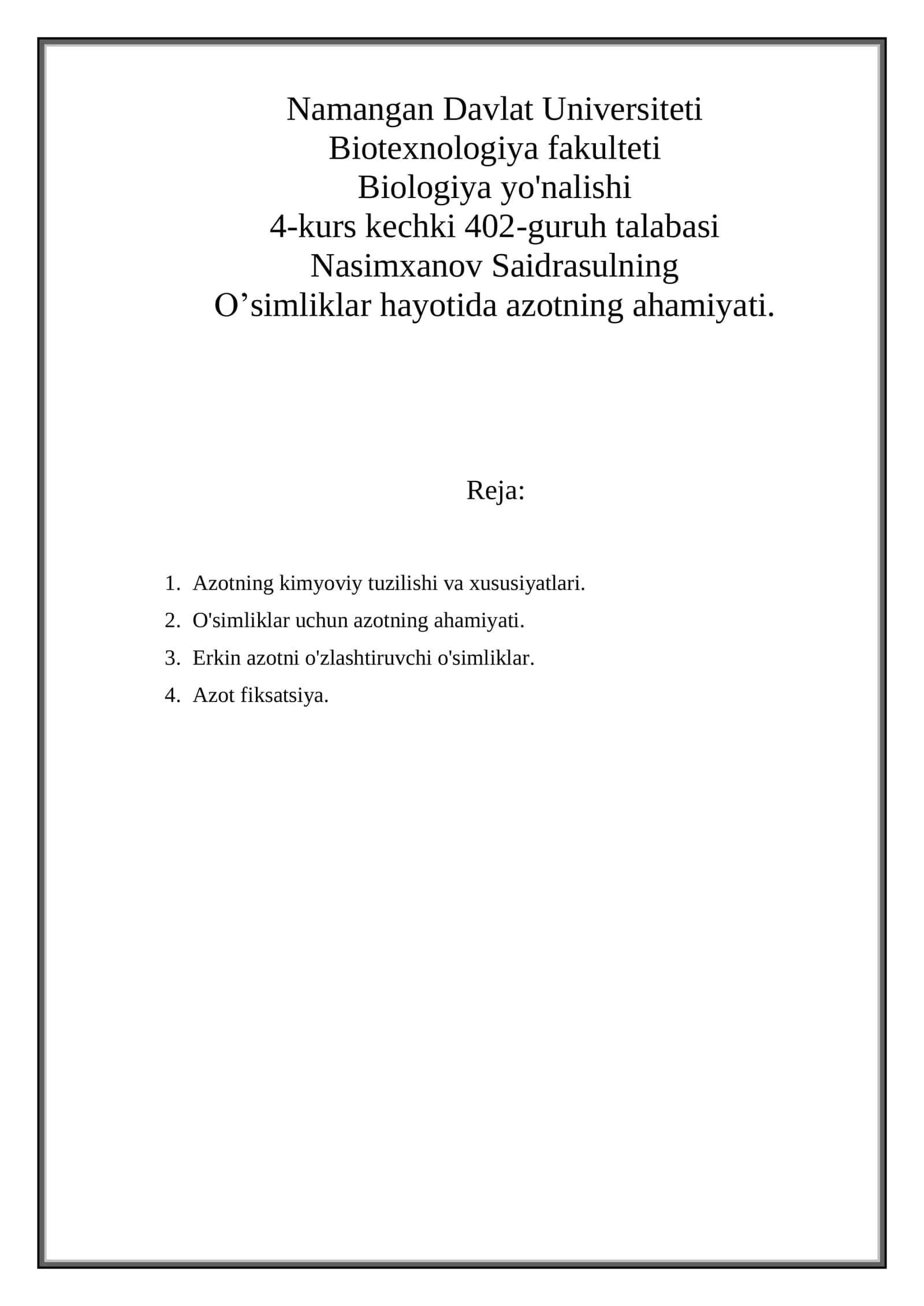 Nasimxanov Saidrasulning O’simliklar Uchun Azotning Ahamiyati 1