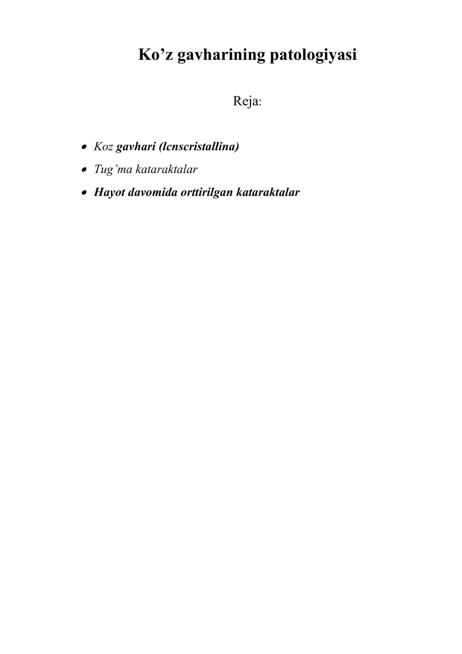 Ko’z gavharining patologiyasi 1