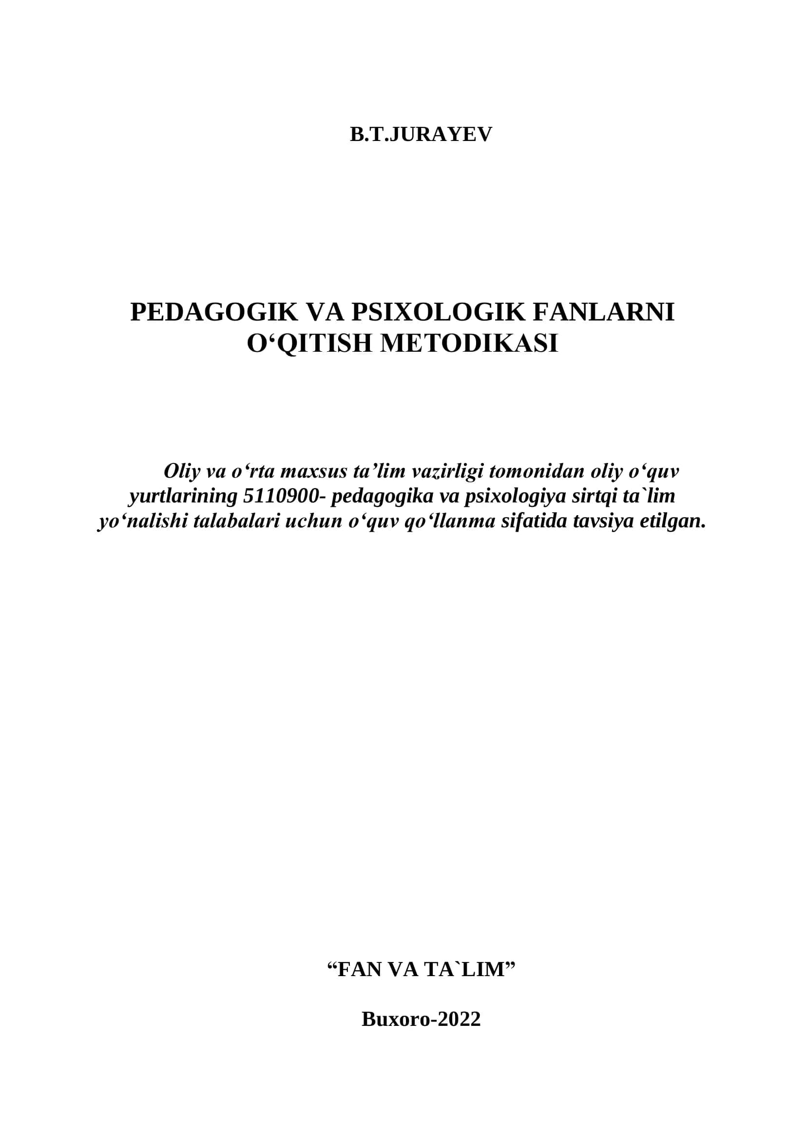 Pedagogik va psixologik fanlarni o‘qitish metodikasi 1