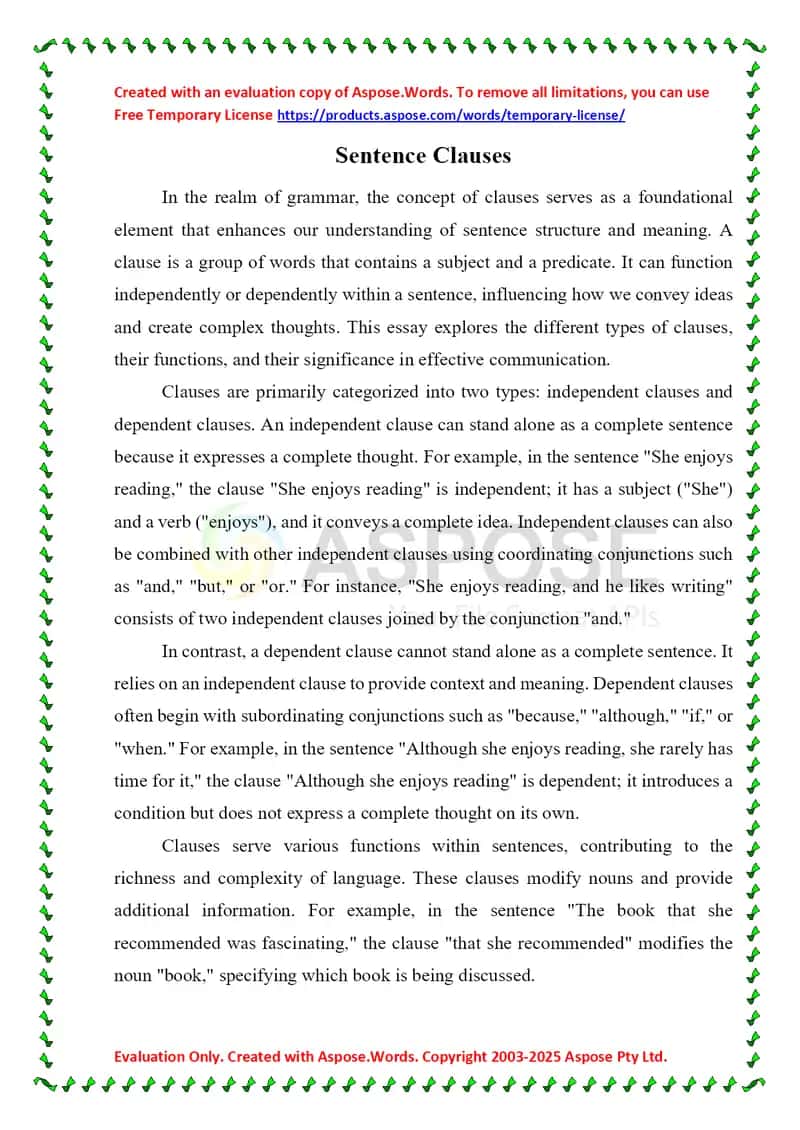 Sentence Clauses 1