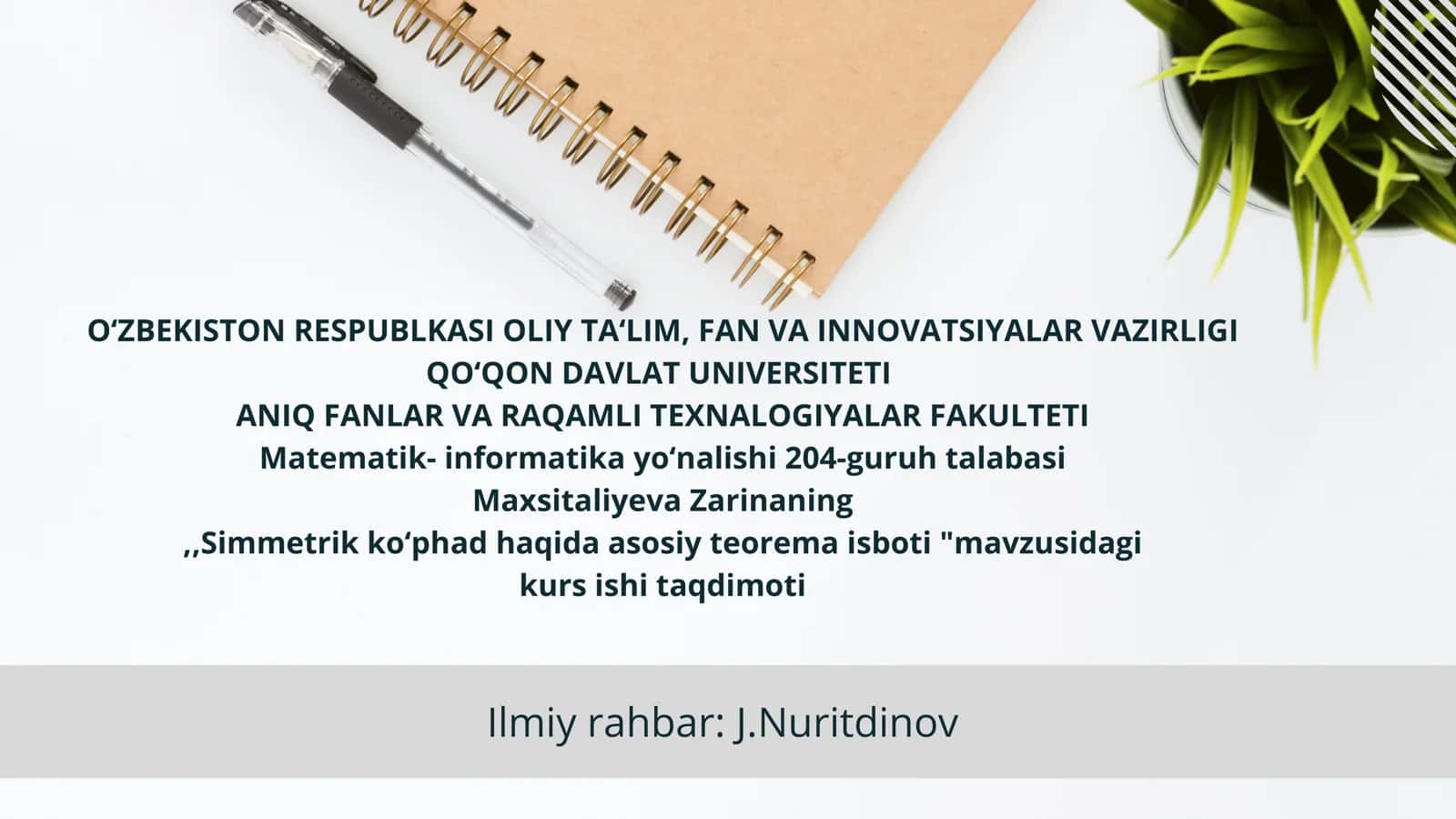 simmetrik ko‘phadlar haqida asosiy teorema isboti 1