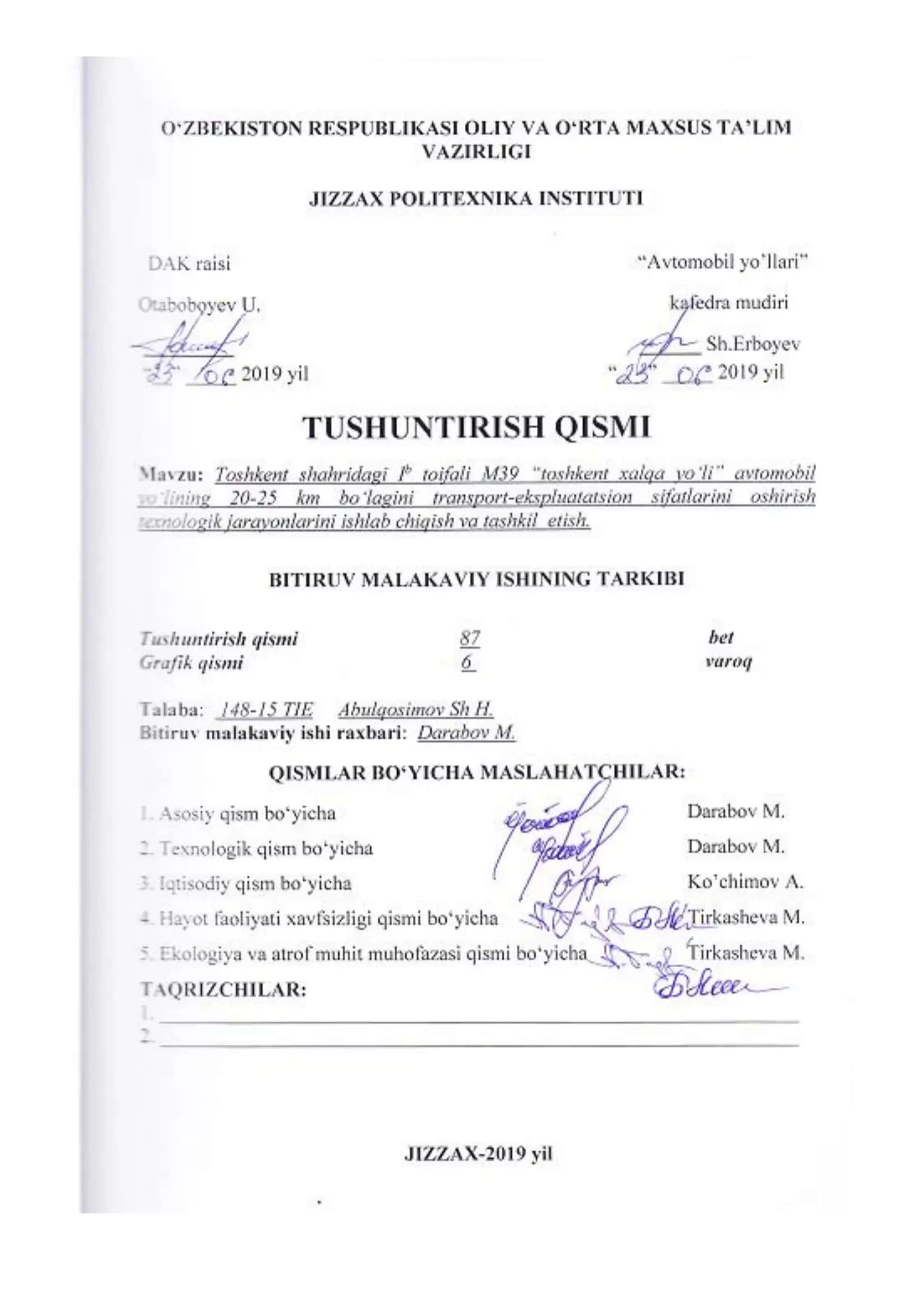 Ib toifali M39 “Toshkent xalqa yo‘li” avtomobil yo‘lining 20-25 km bo‘lagi 1